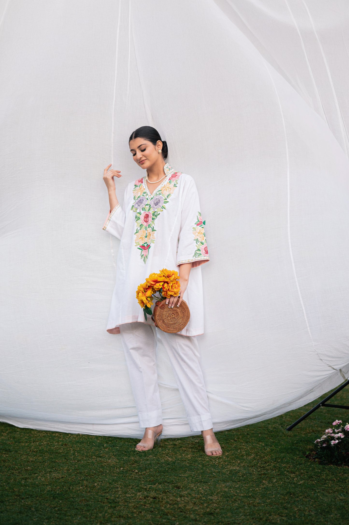 White linen cotton co-ord set