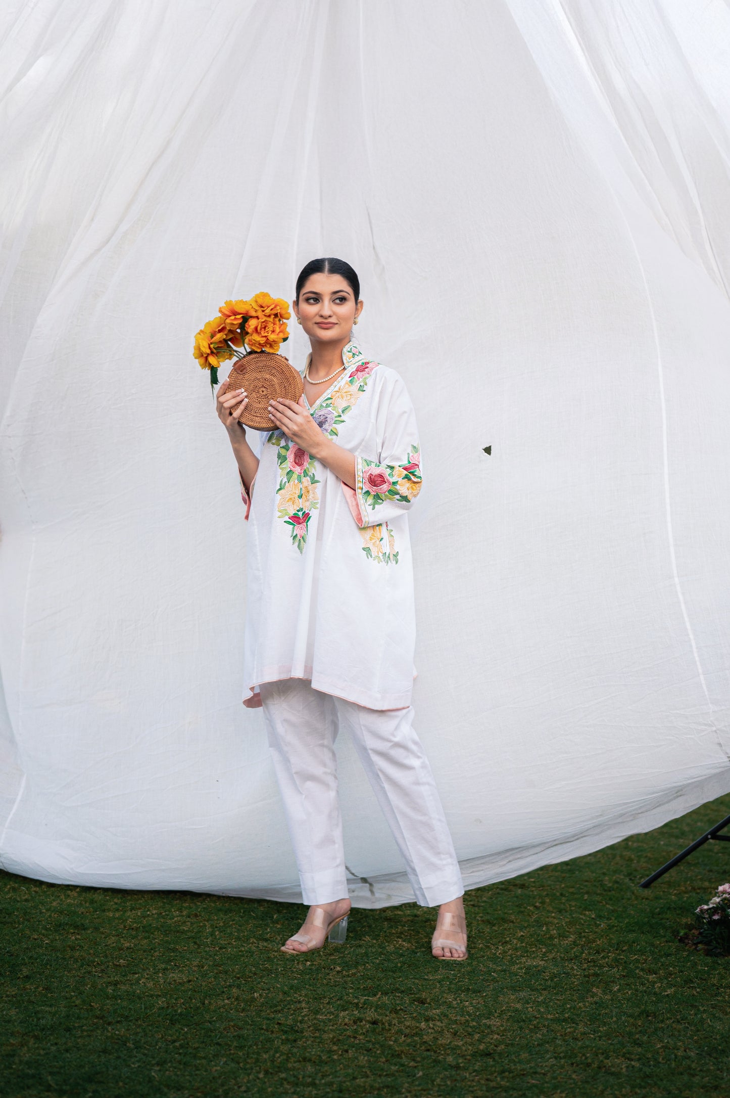 White linen cotton co-ord set