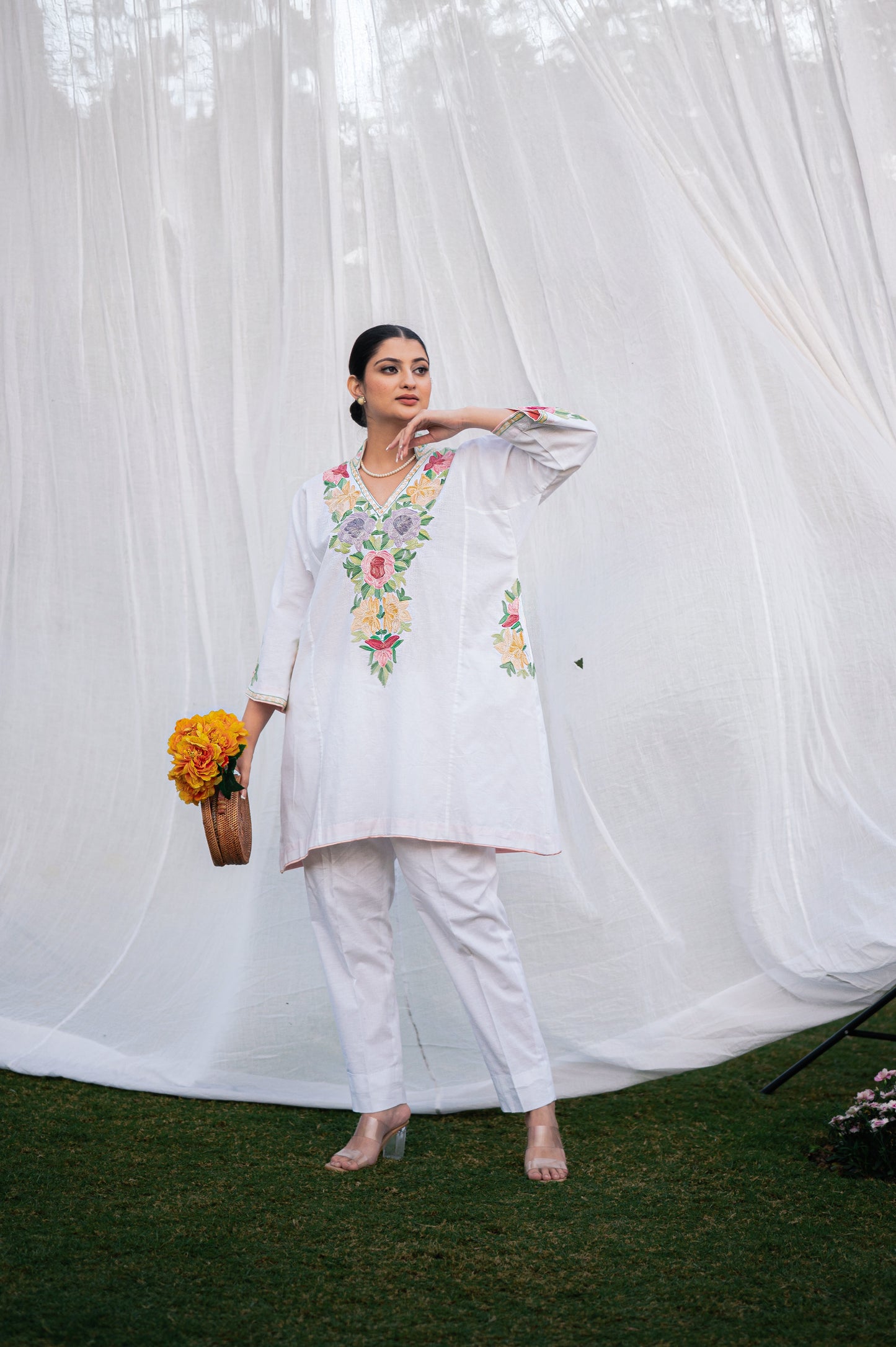 White linen cotton co-ord set