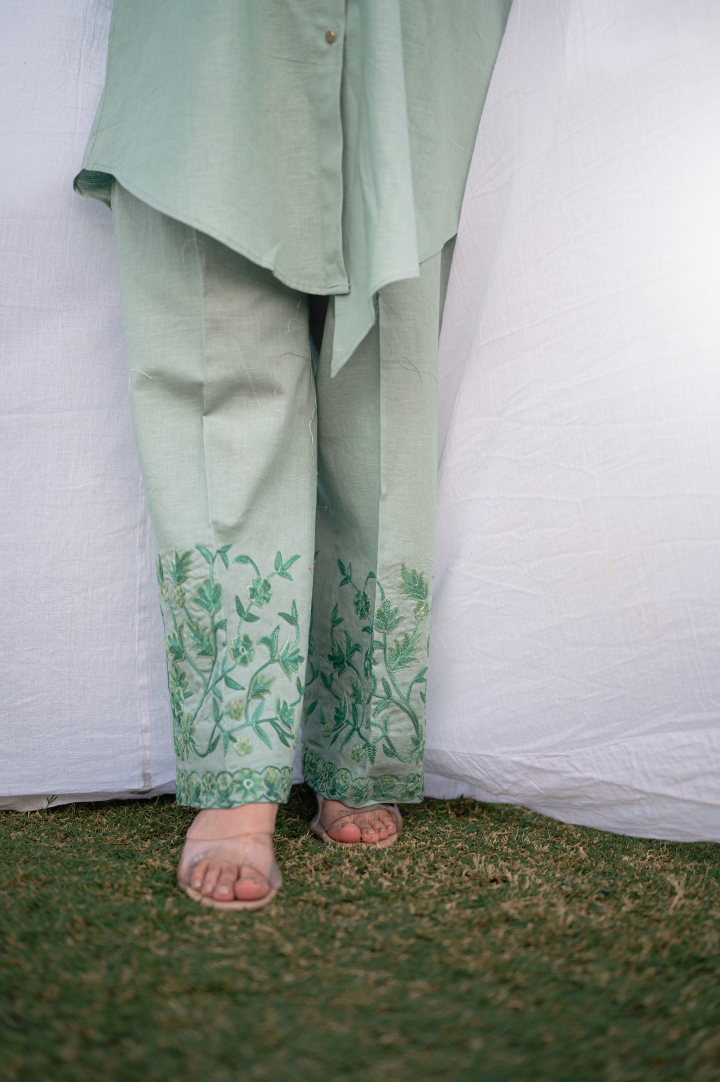 Green linen cotton co-ord set