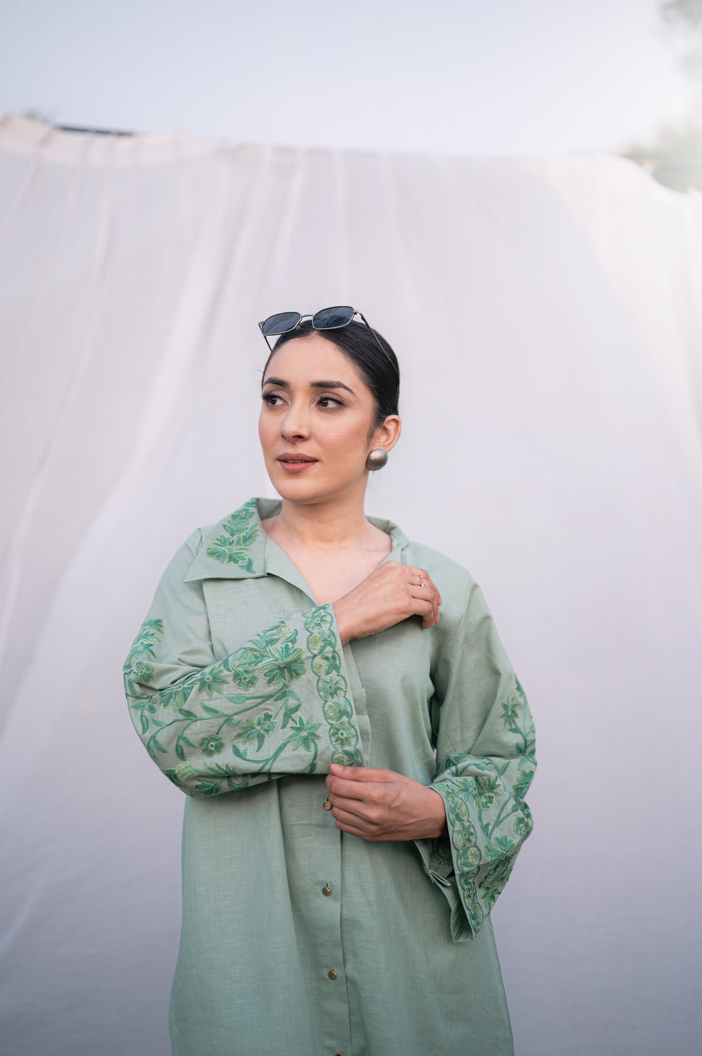 Green linen cotton co-ord set