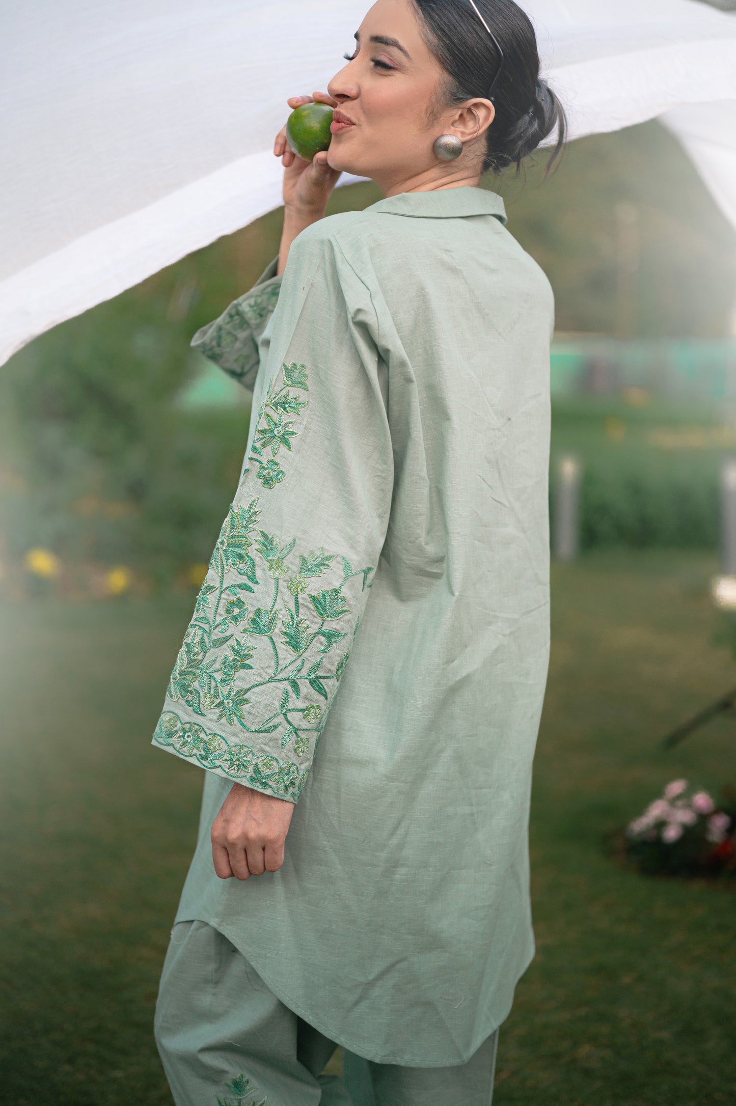 Green linen cotton co-ord set