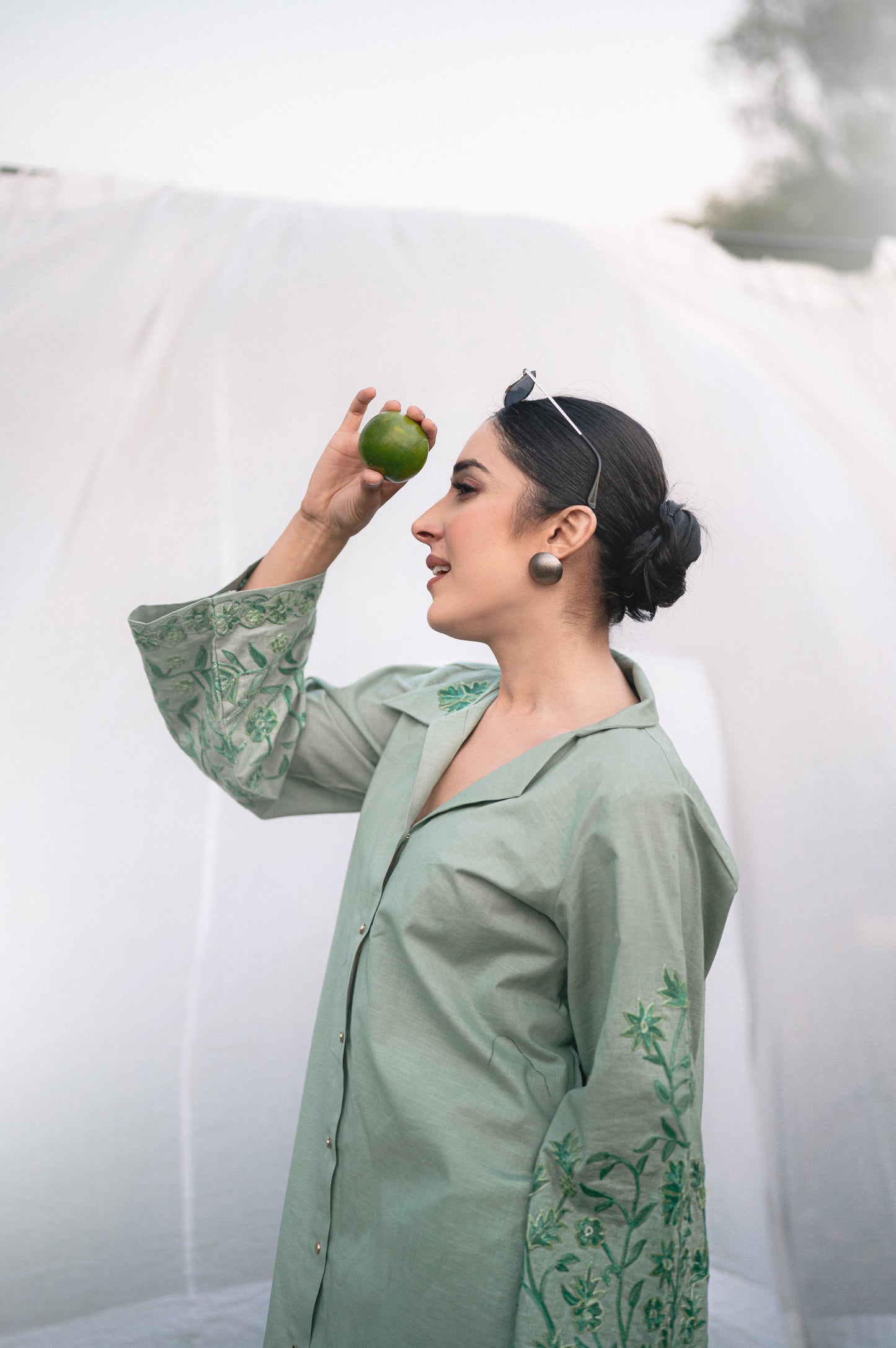 Green linen cotton co-ord set