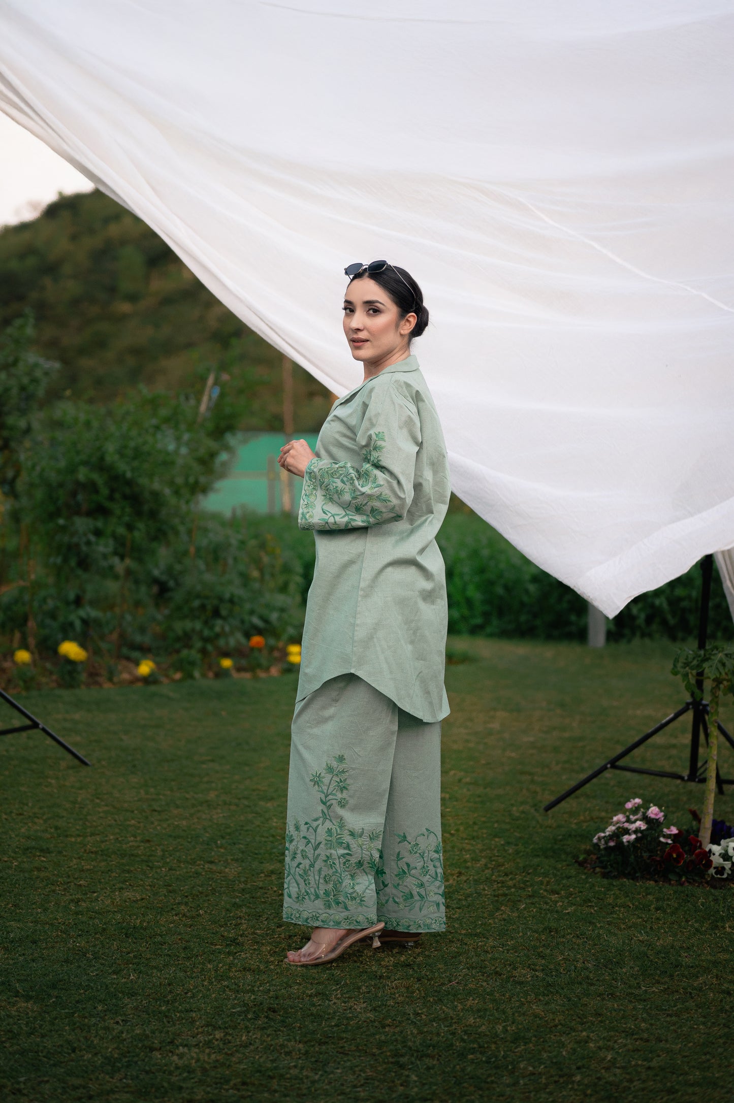 Green linen cotton co-ord set