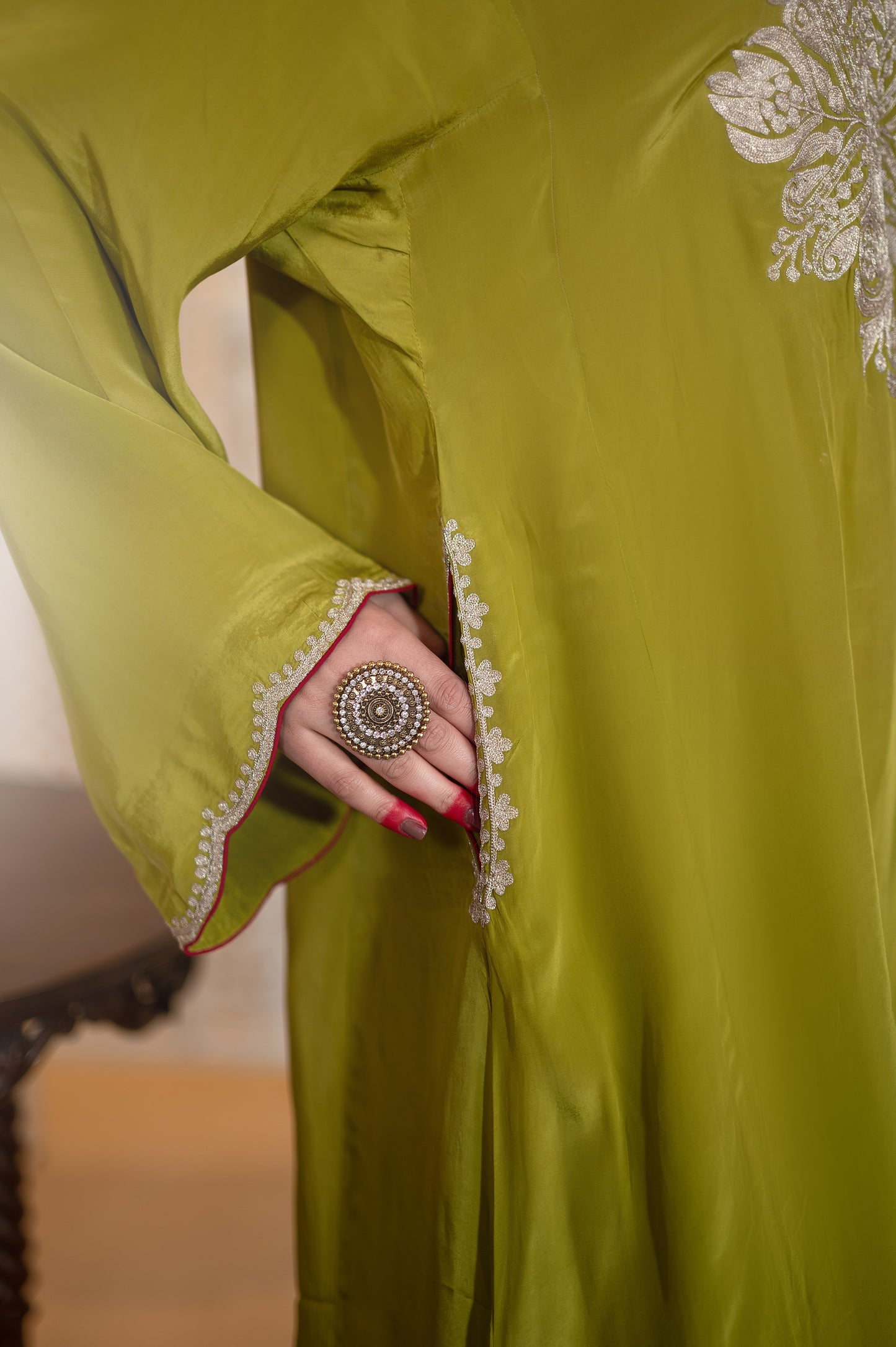 Mehendi Green Crepe Cutwork Suit