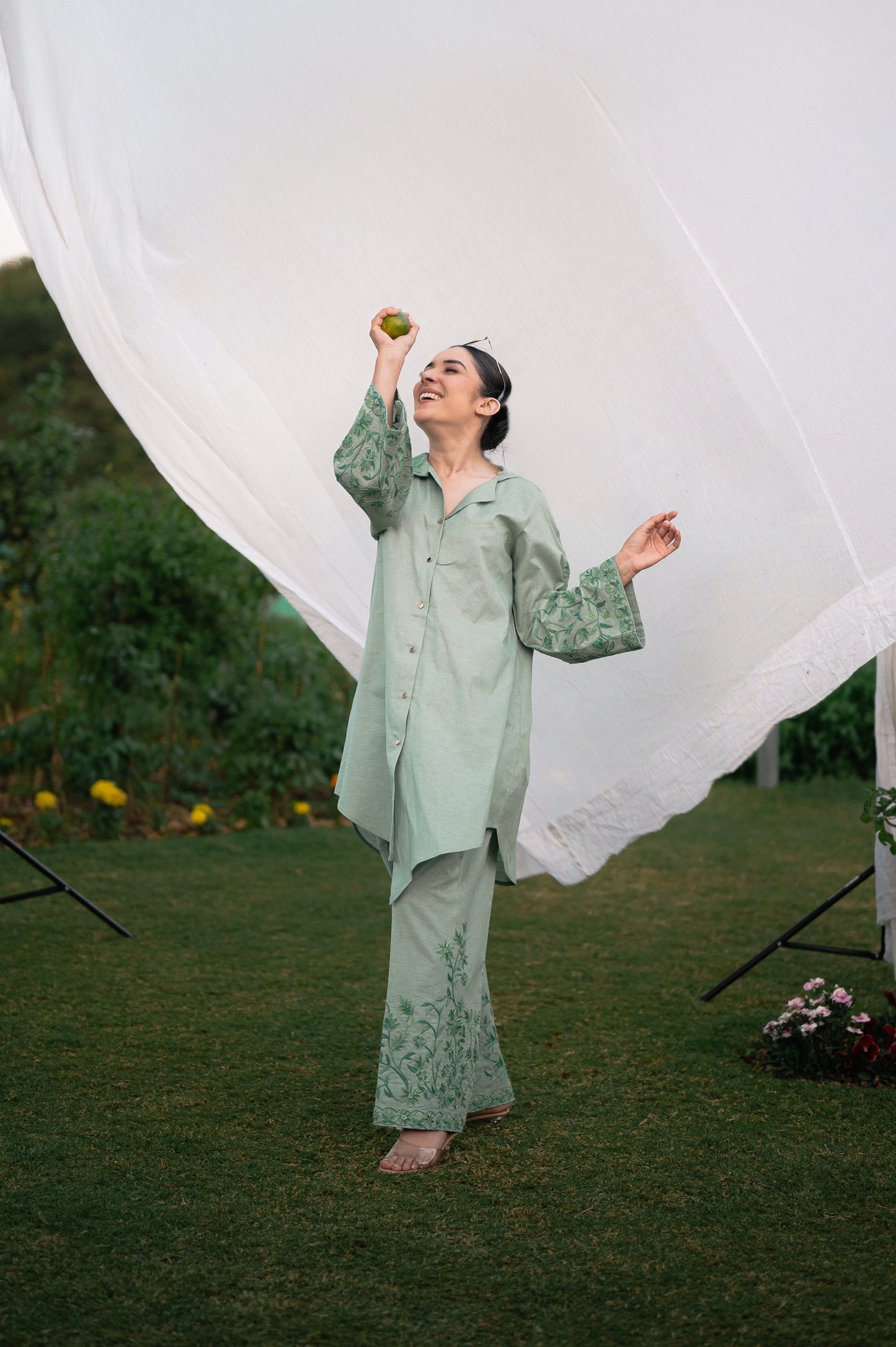 Green linen cotton co-ord set