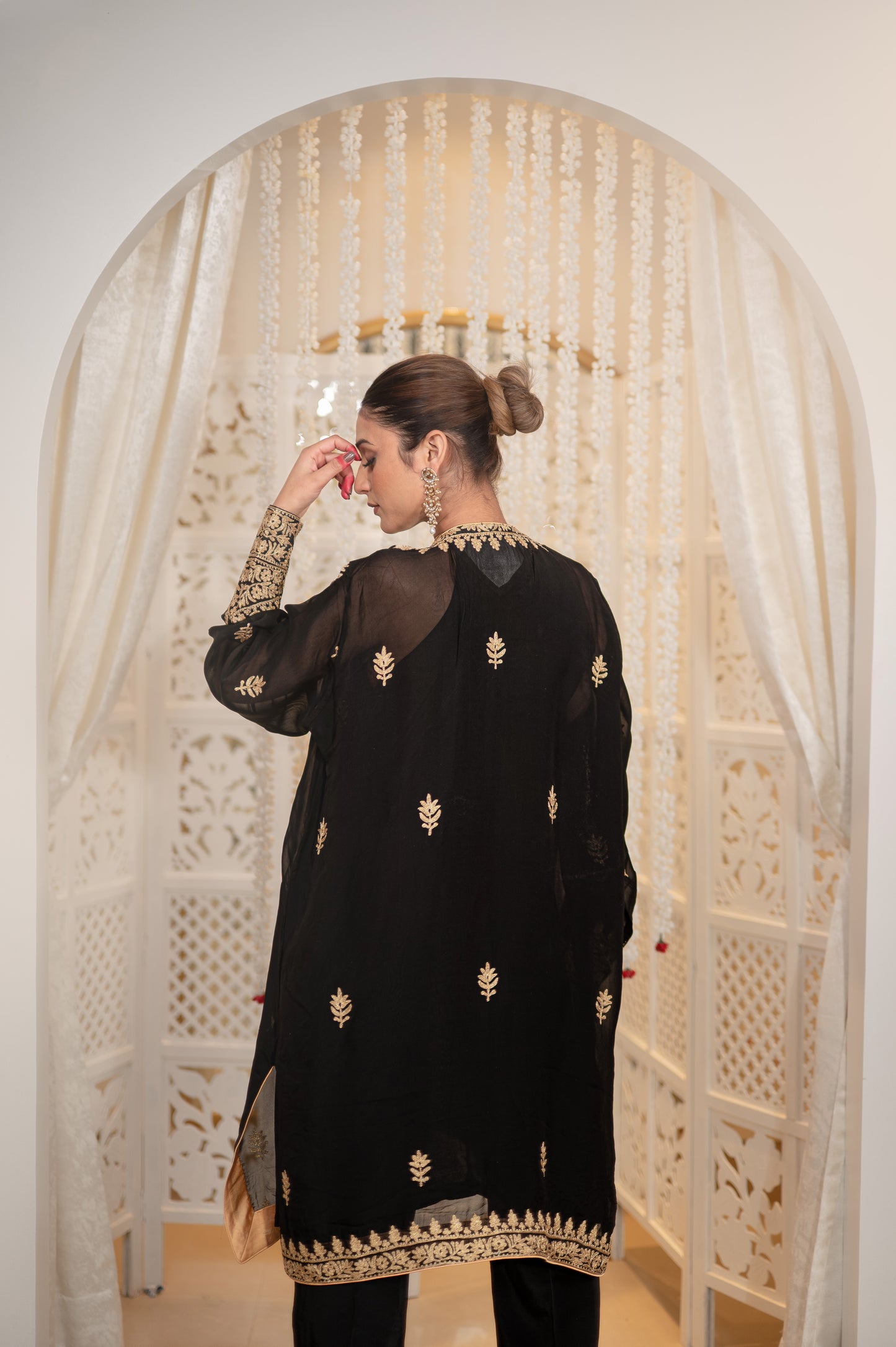 Black Crepe Jacket Set