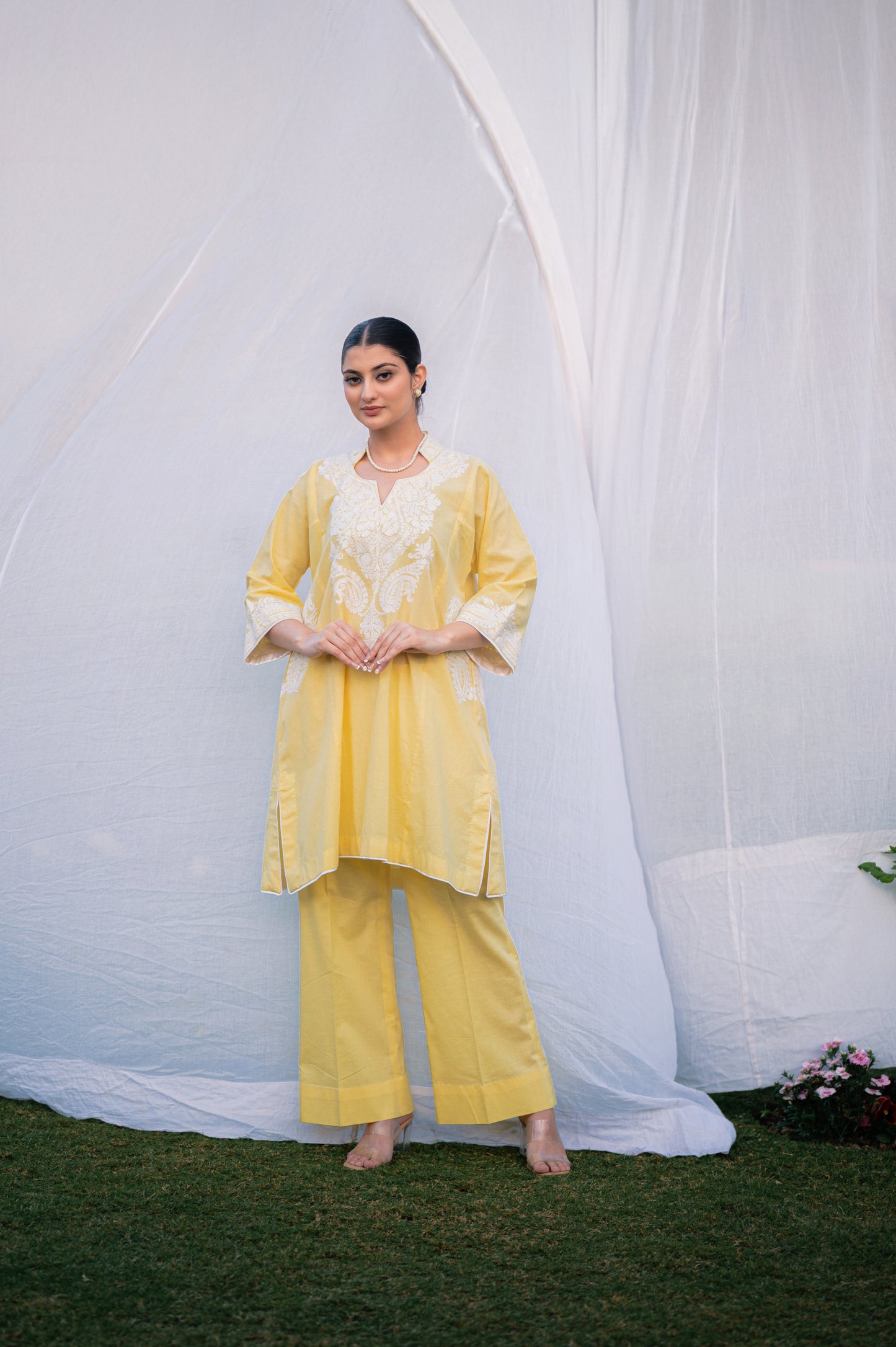 Lemon yellow linen cotton co-ord set