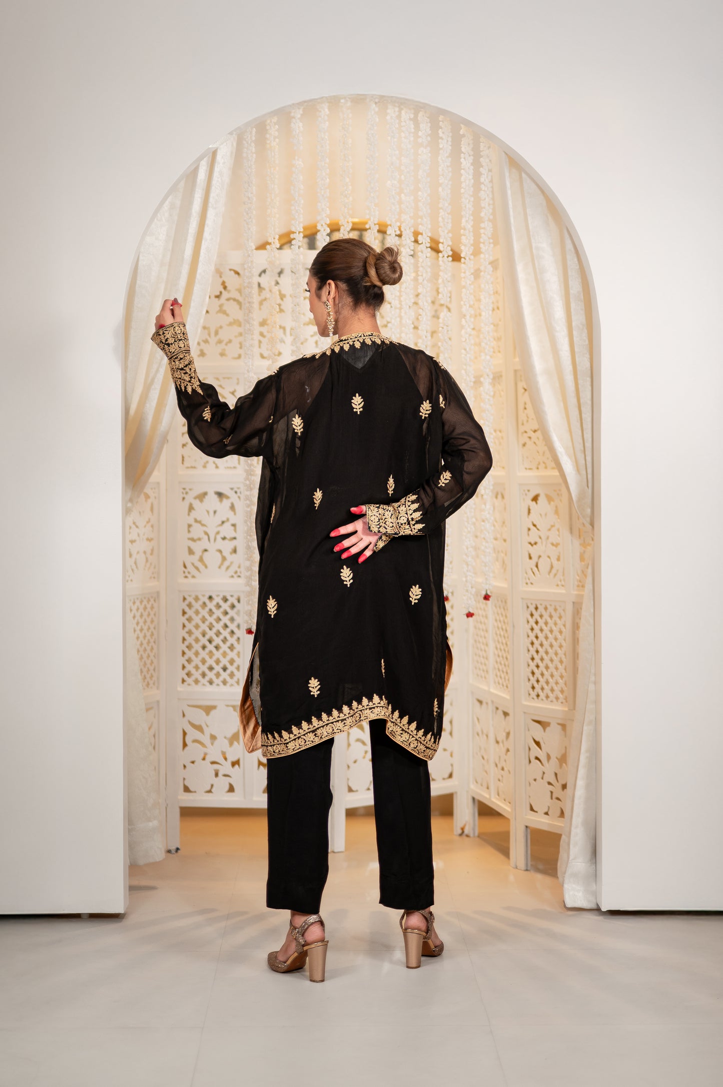 Black Crepe Jacket Set