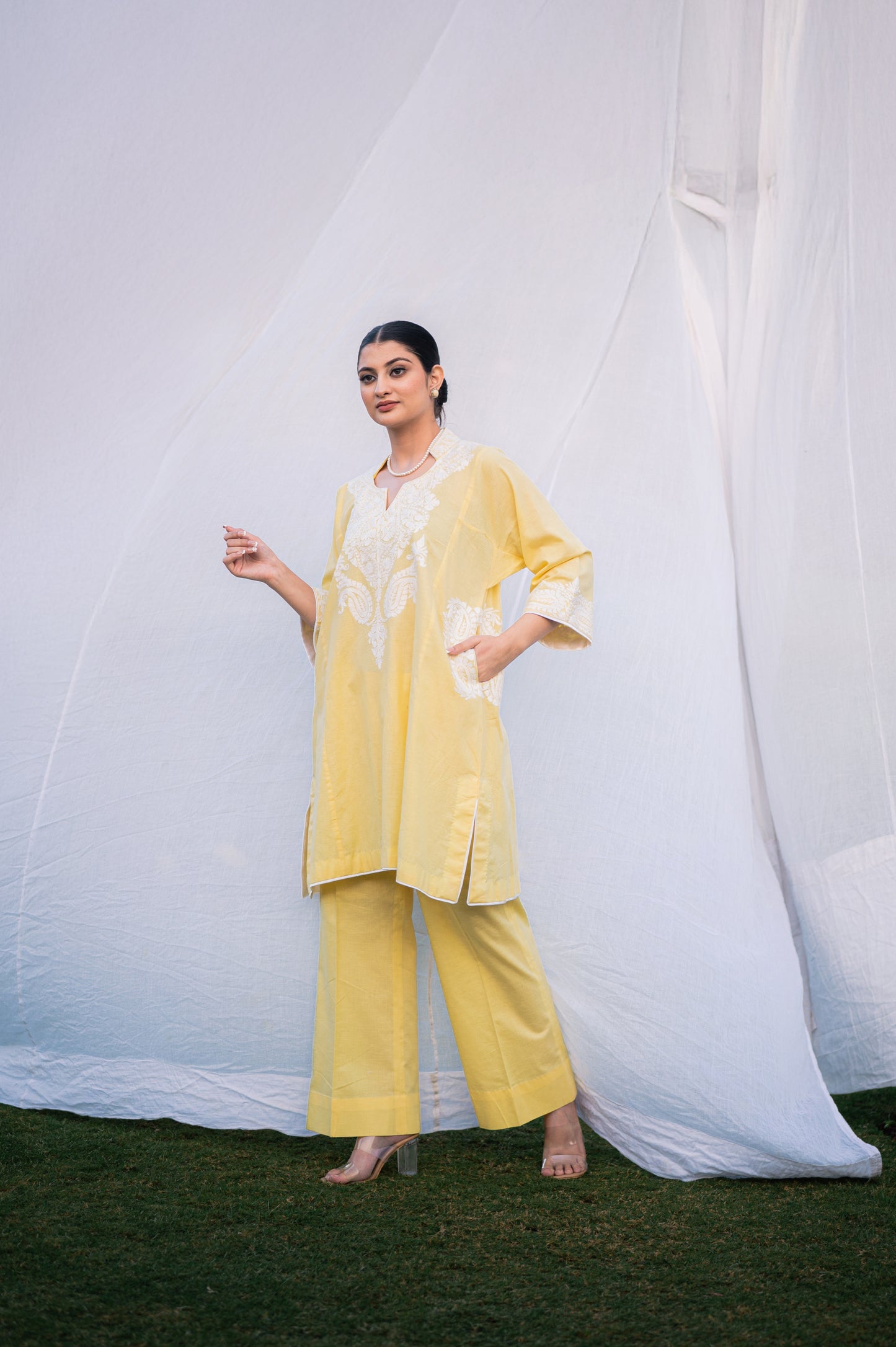Lemon yellow linen cotton co-ord set
