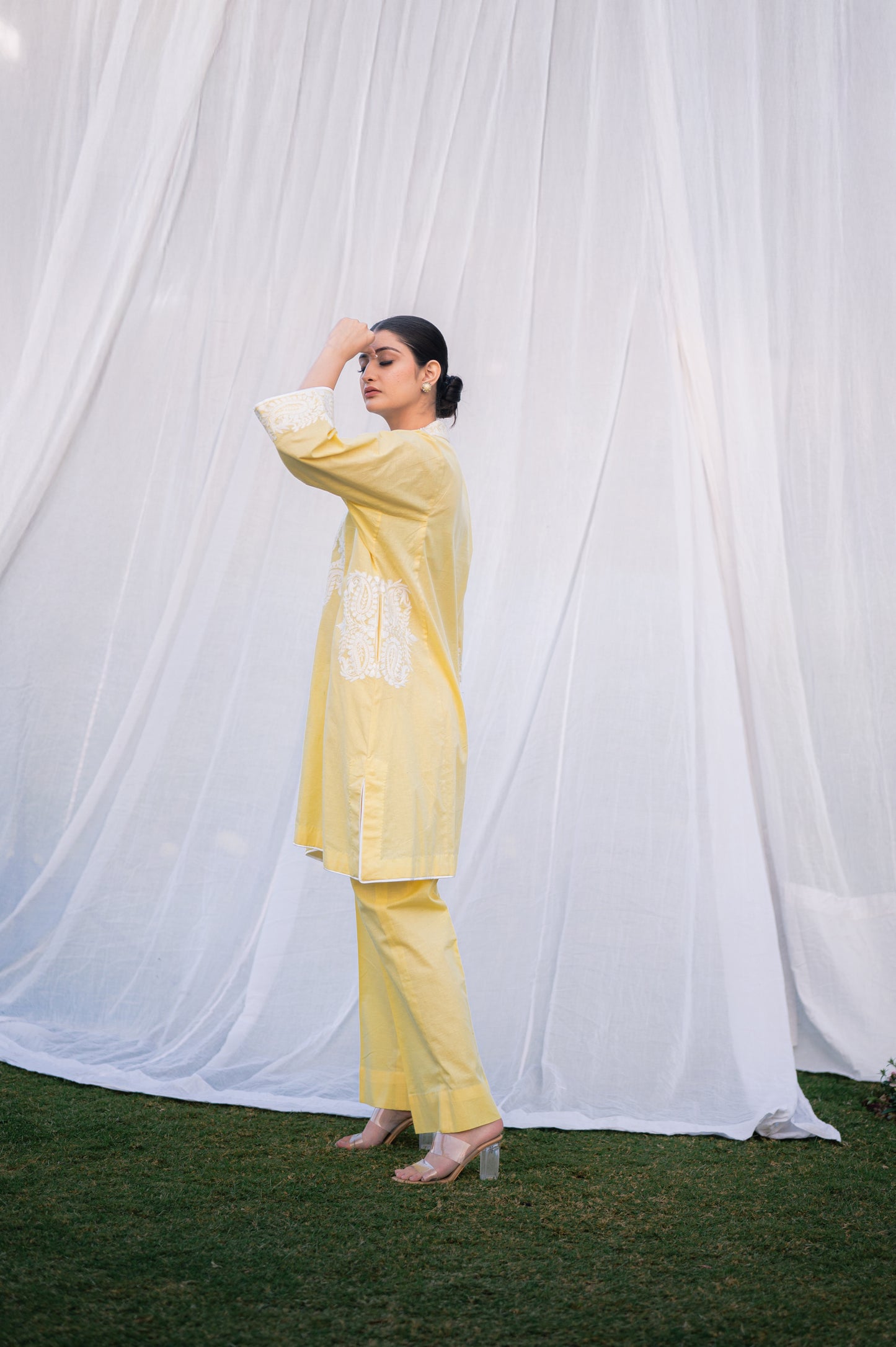 Lemon yellow linen cotton co-ord set