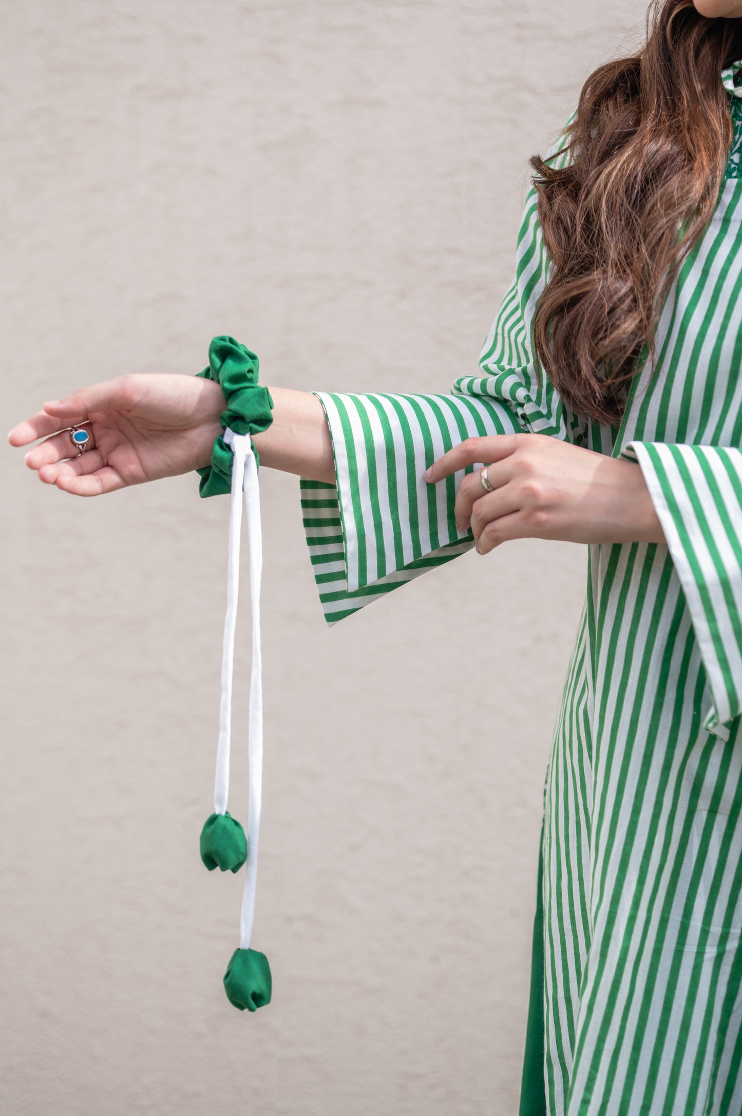 Dark Green Stripes Kurta Set