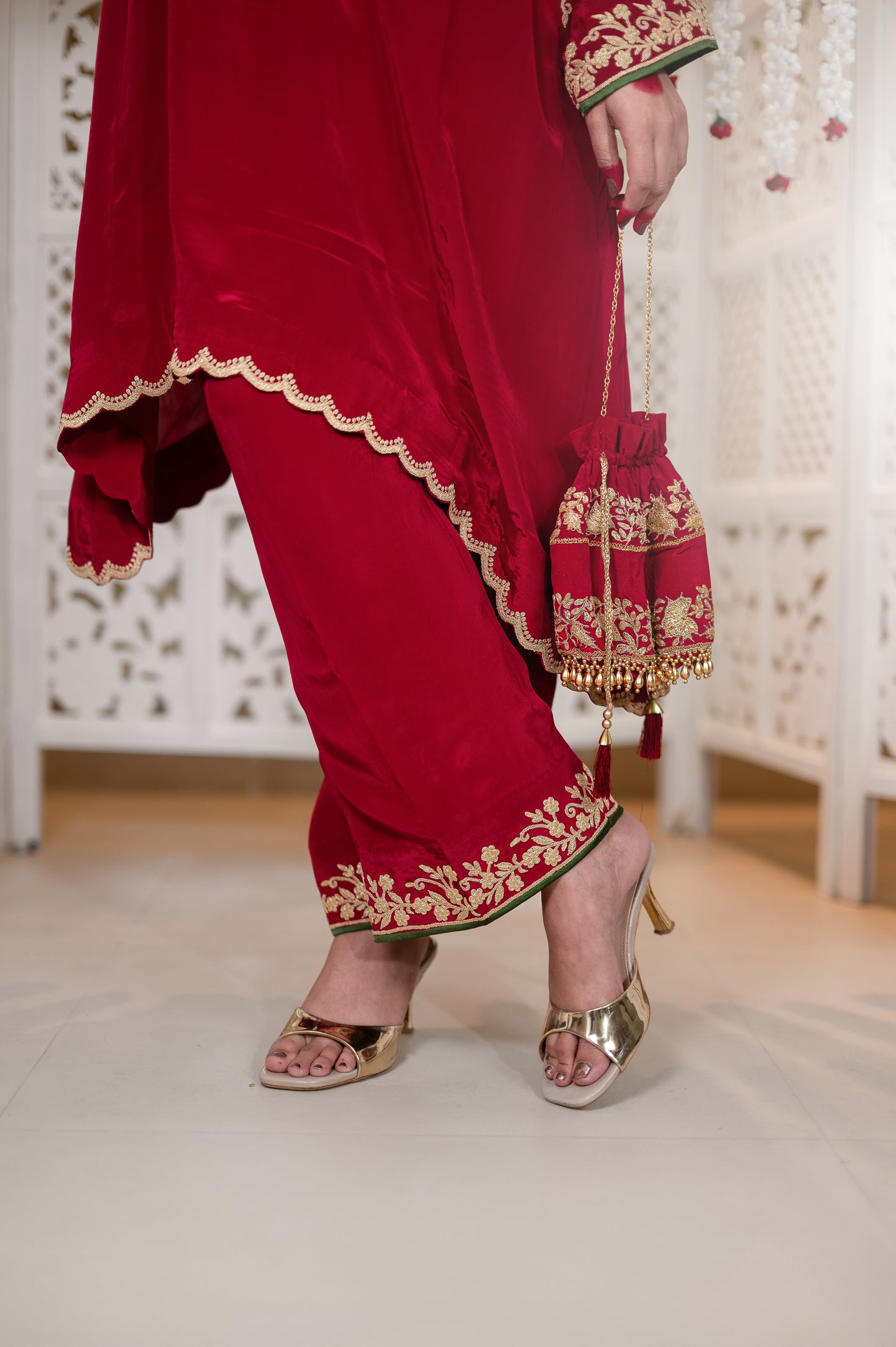 Cherry Red Shoulder Phiran Pants