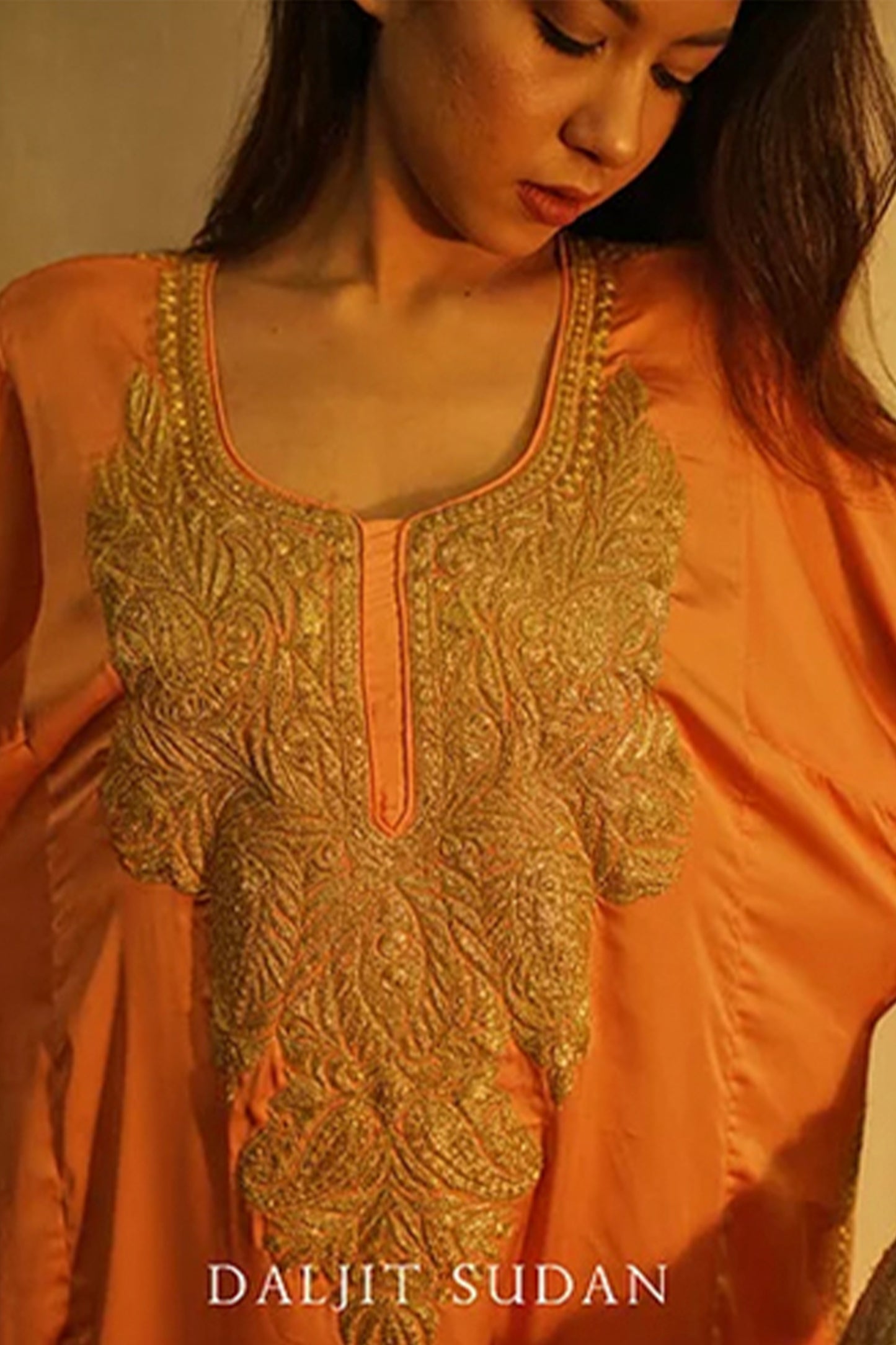 Peach Crepe Kashmiri Gala Tilla Phiran Suit I