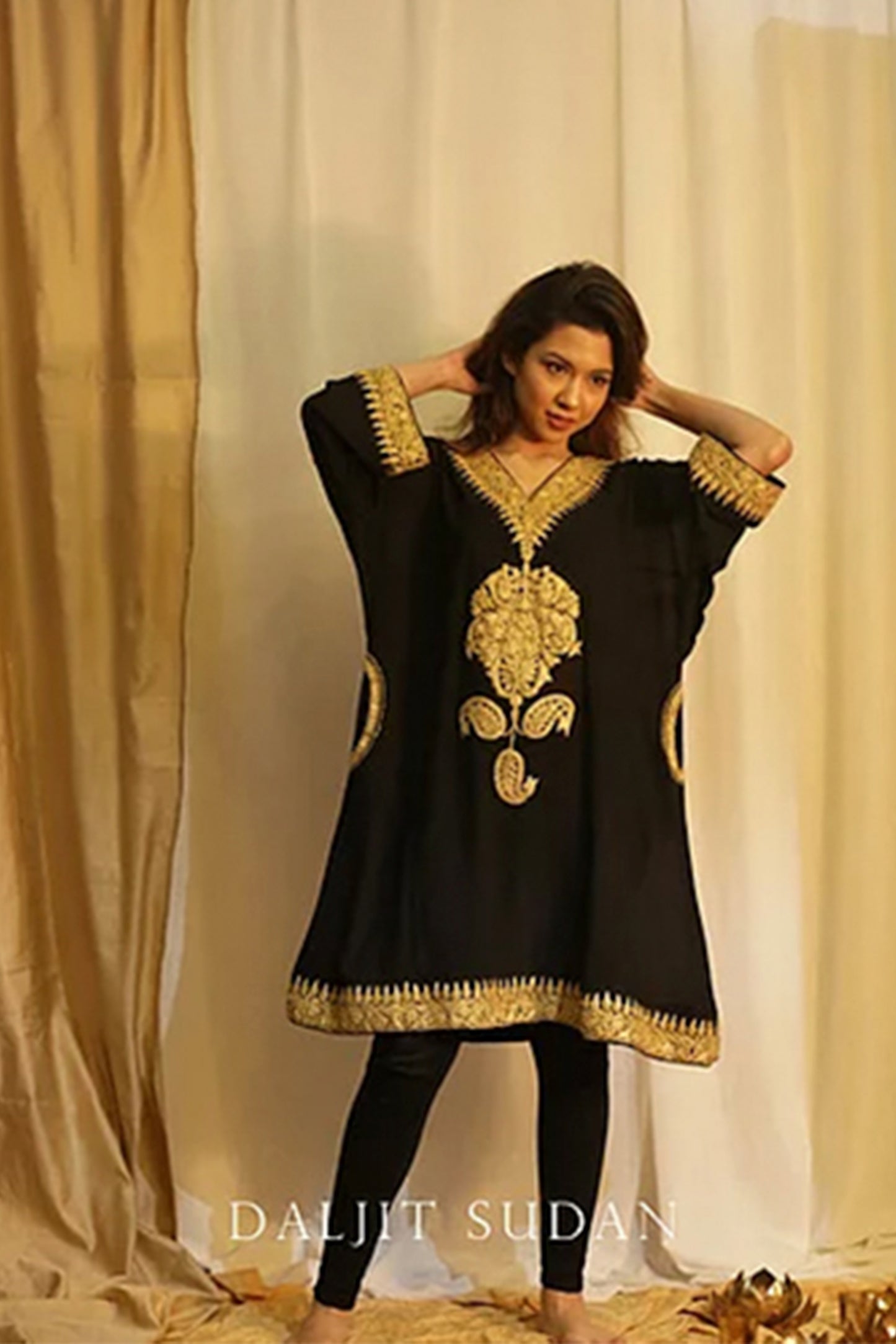 Black Crepe Locket Neck Tilla Phiran Suit I