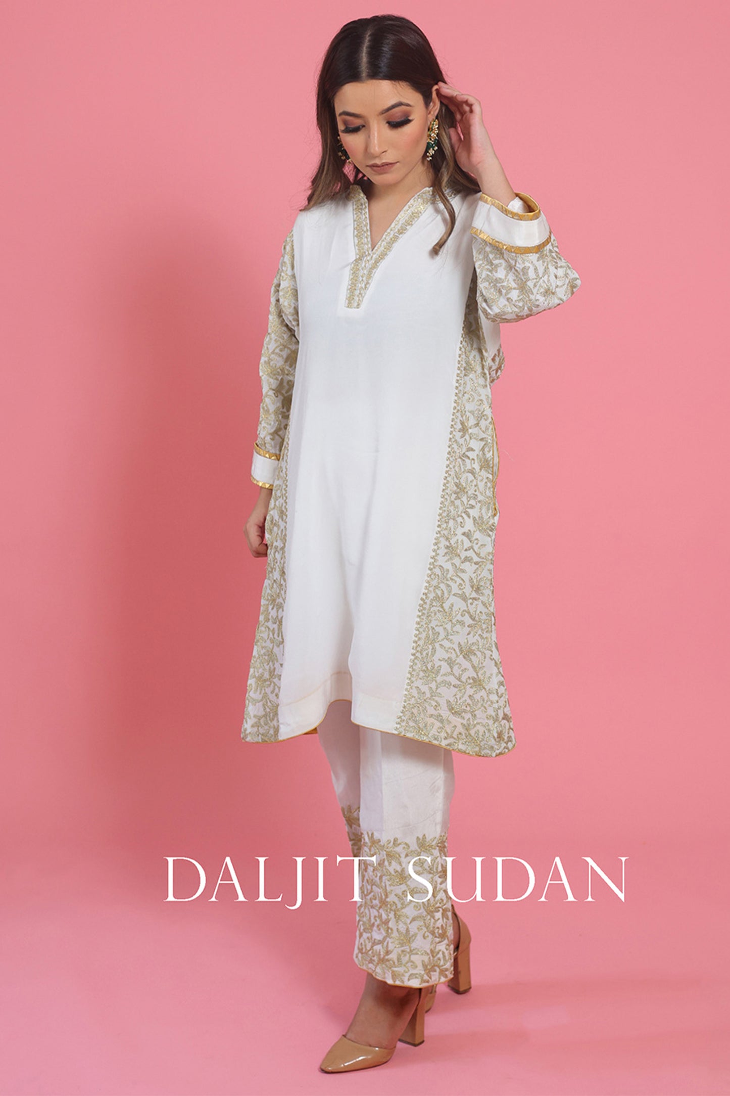 White Kali Jaal Phiran Set