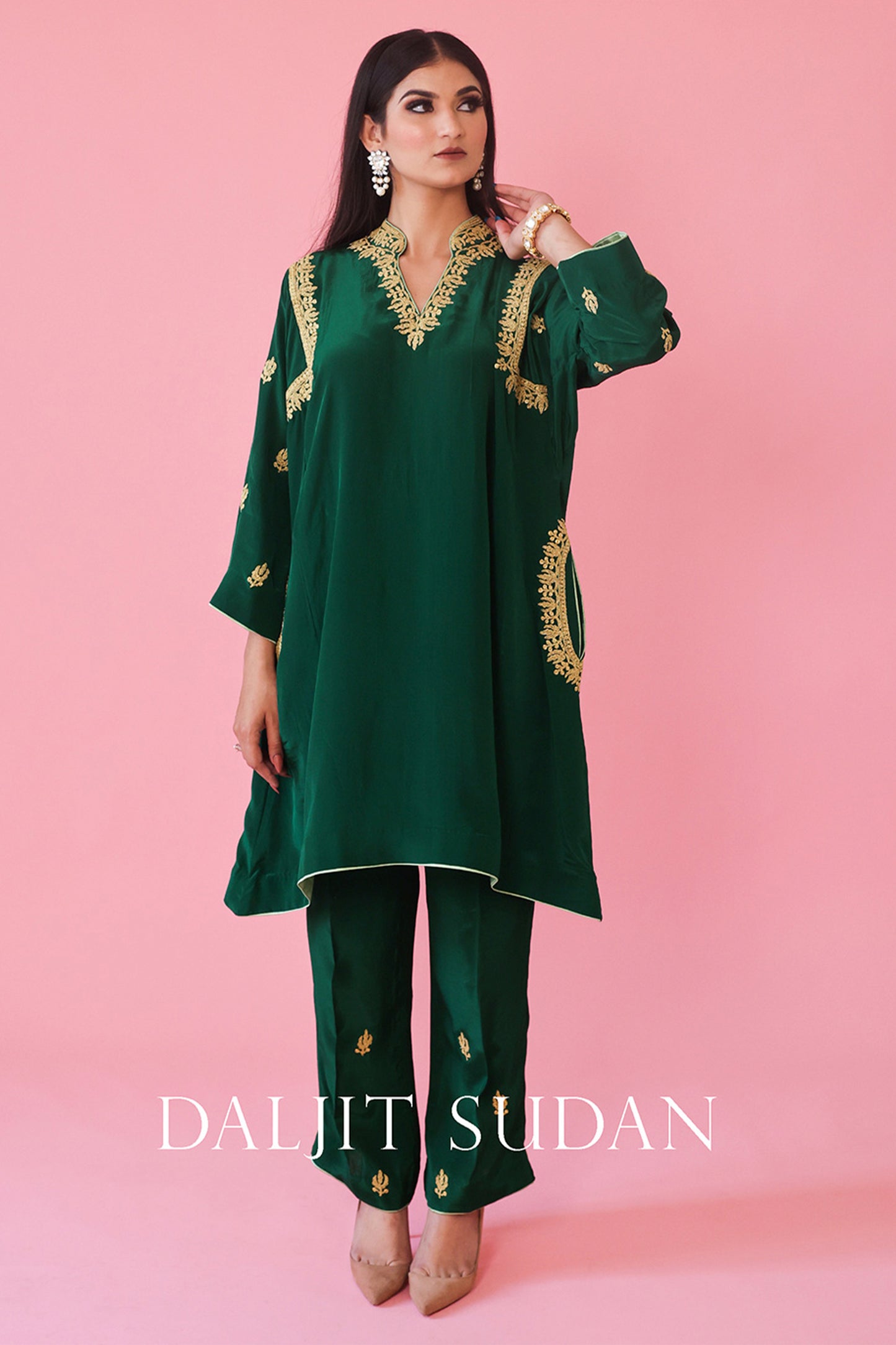 Emerald Green Shoulder Phiran Set