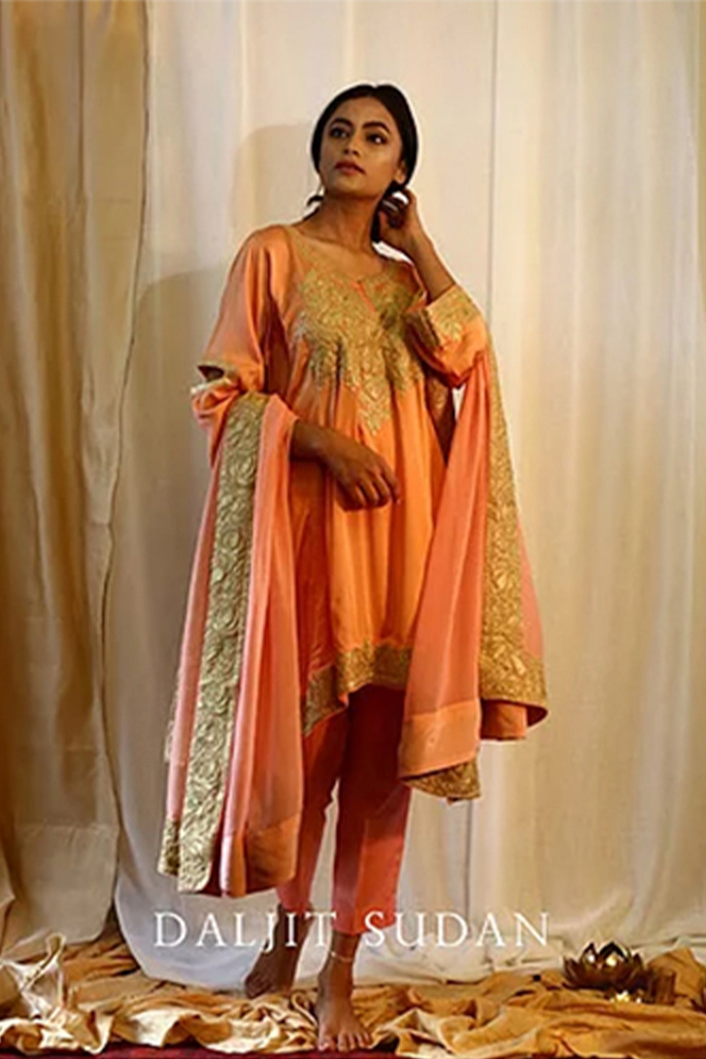 Peach Crepe Kashmiri Gala Tilla Phiran Suit II
