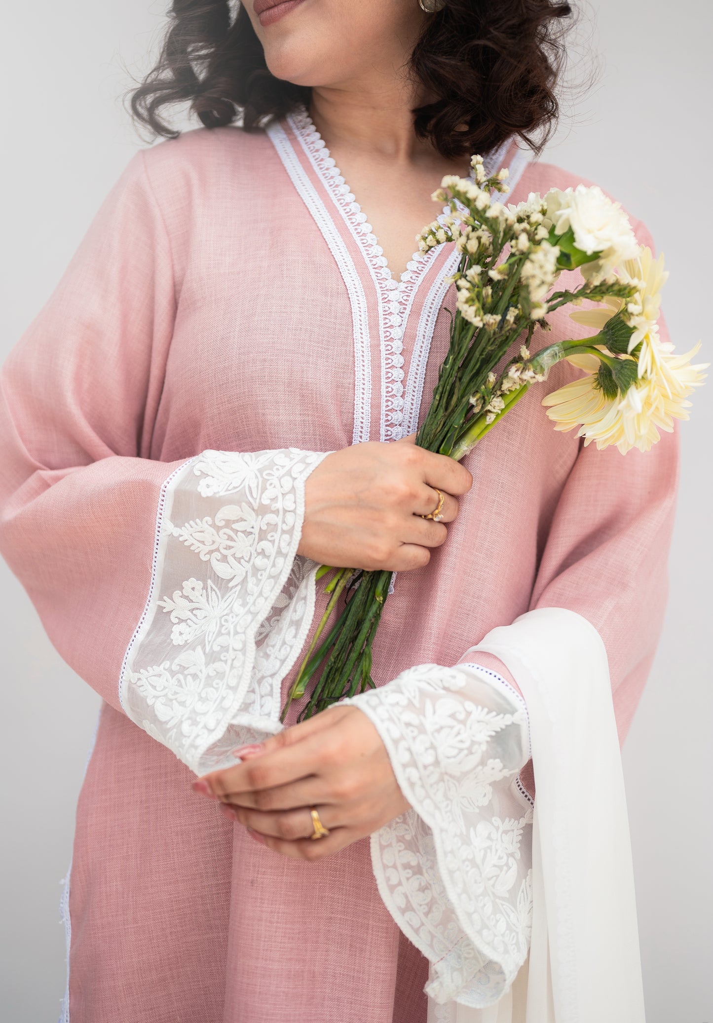 Powder Pink Linen Suit with Ombre Dupatta