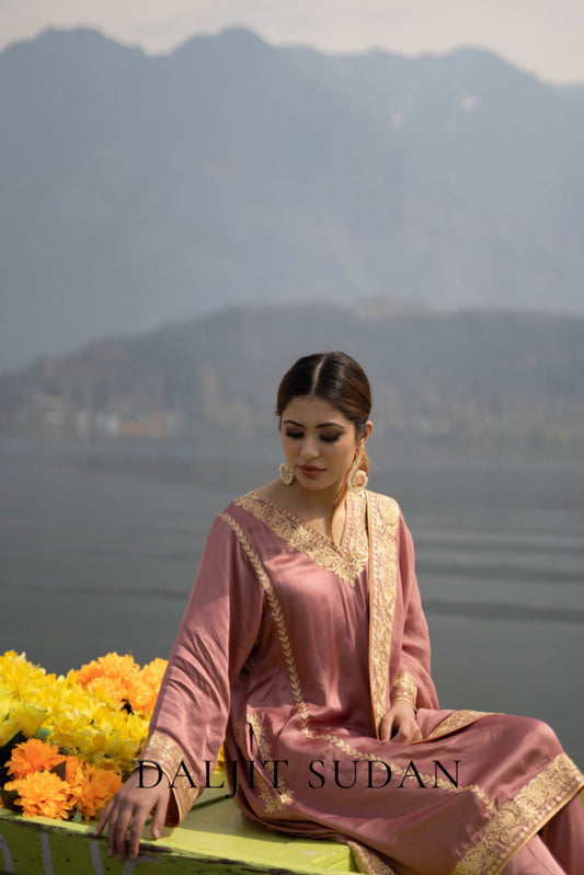 Aurora Pink German Satin Phiran Suit