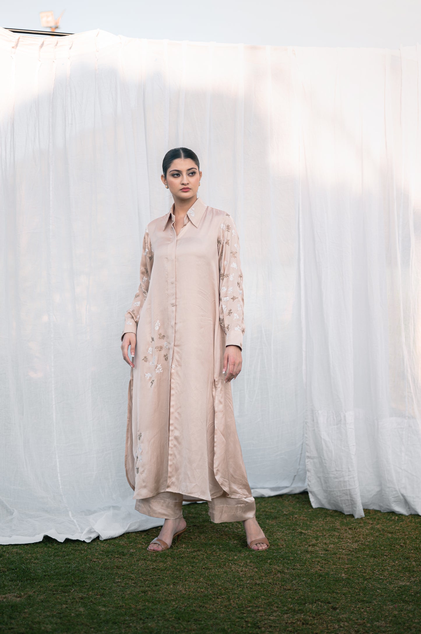 Taupe satin co-ord set