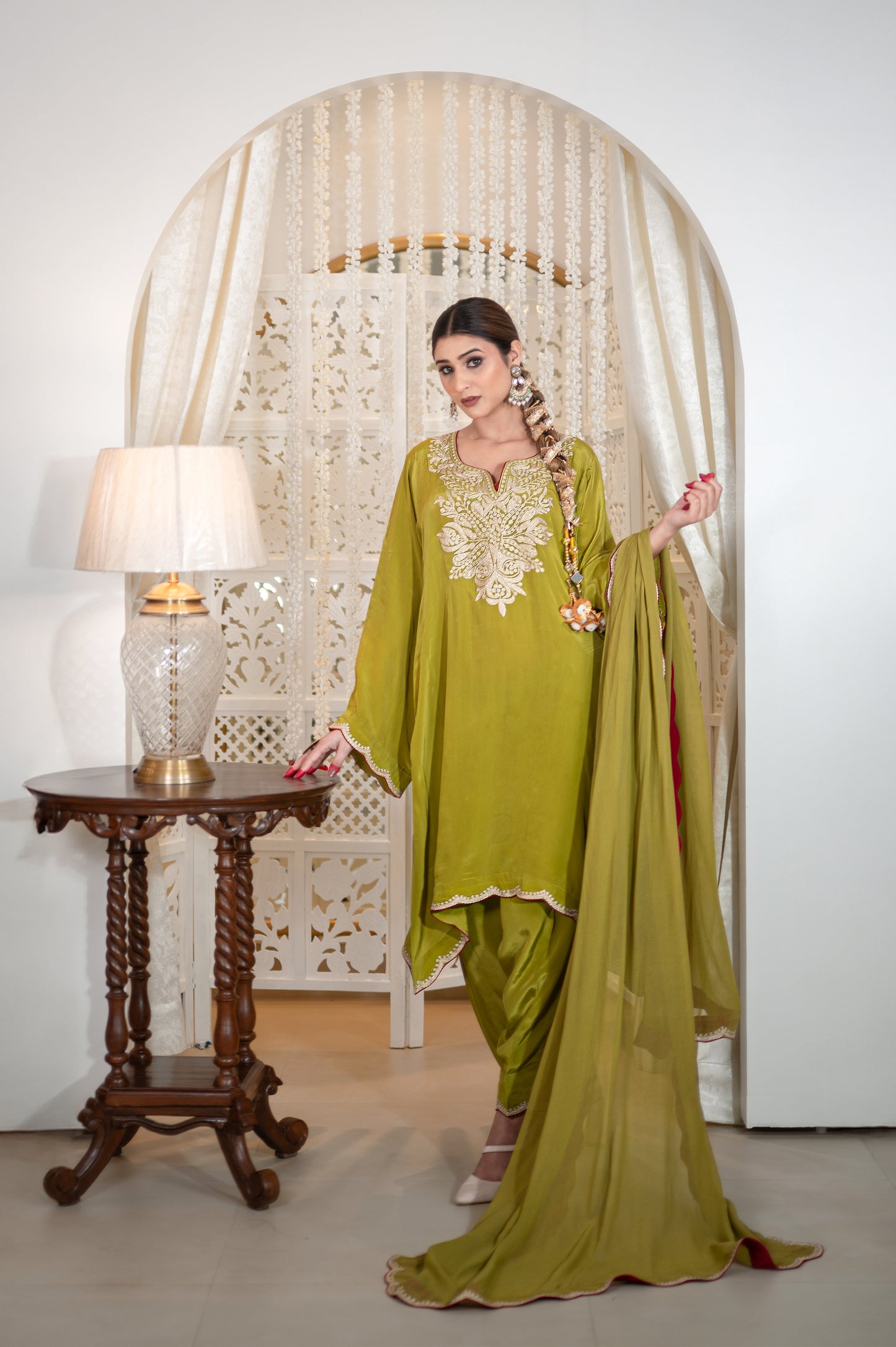 Mehendi Green Crepe Cutwork Suit