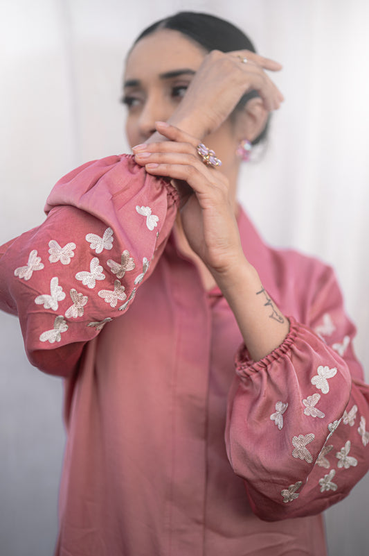Salmon pink satin co-ord set