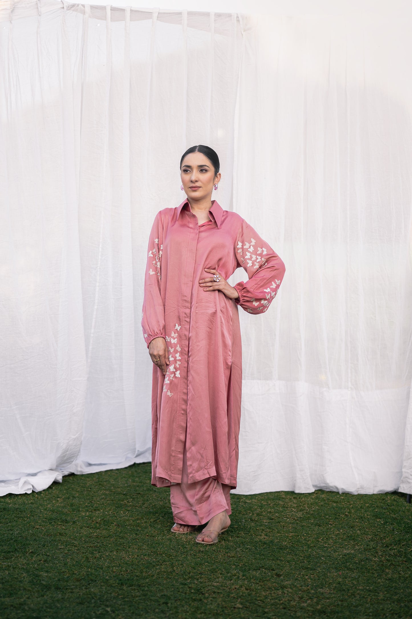 Salmon pink satin co-ord set