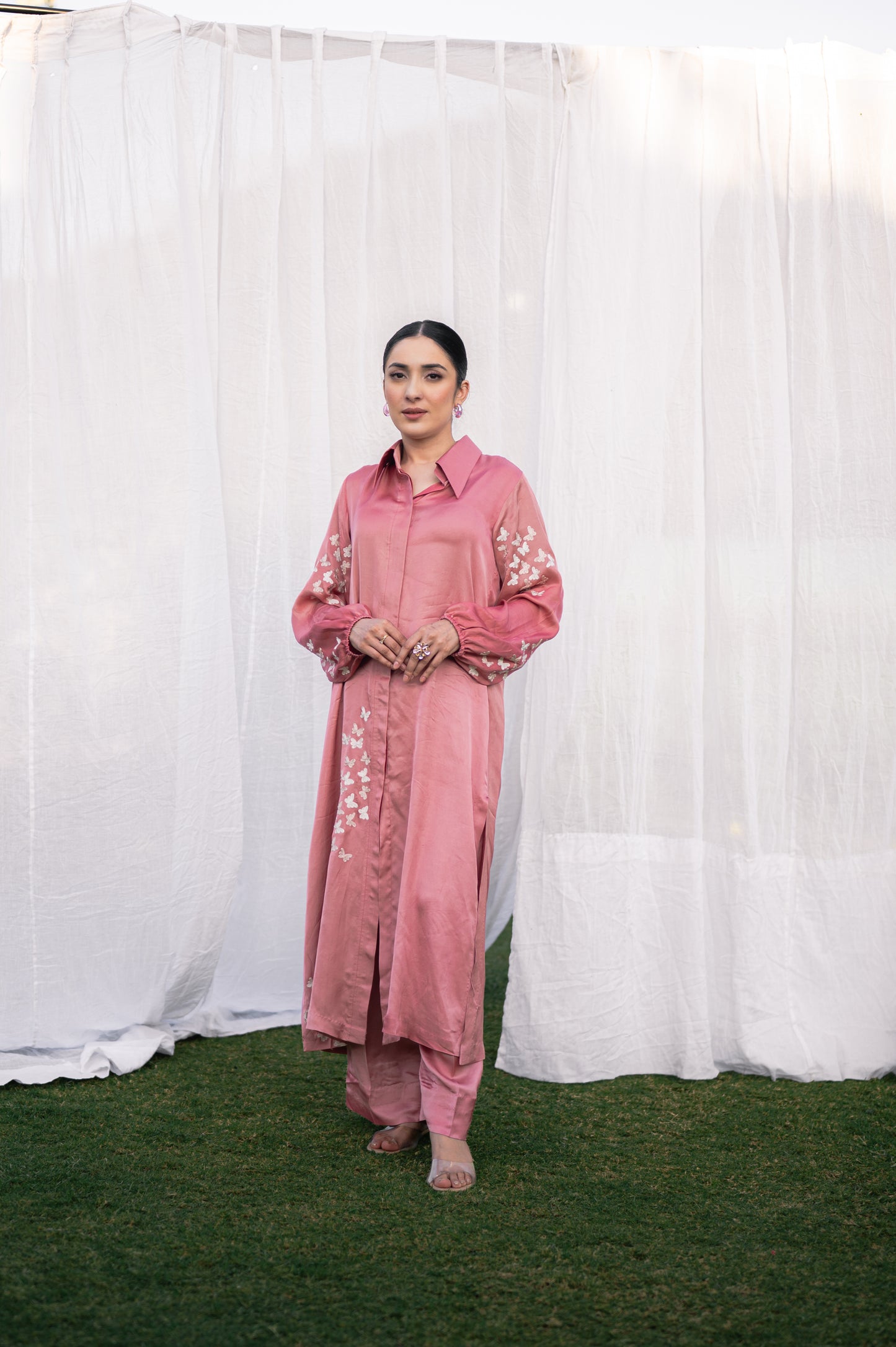 Salmon pink satin co-ord set