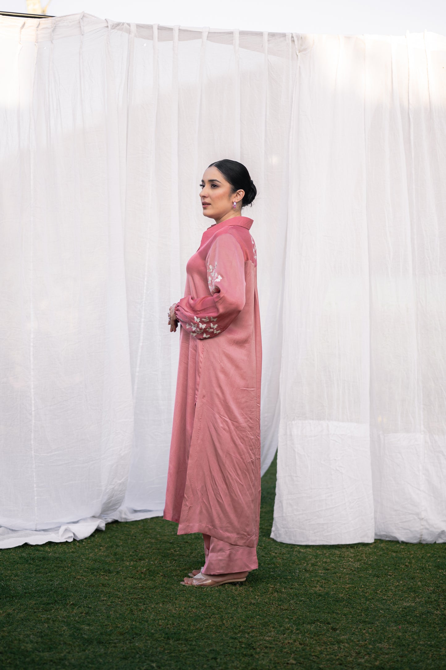 Salmon pink satin co-ord set