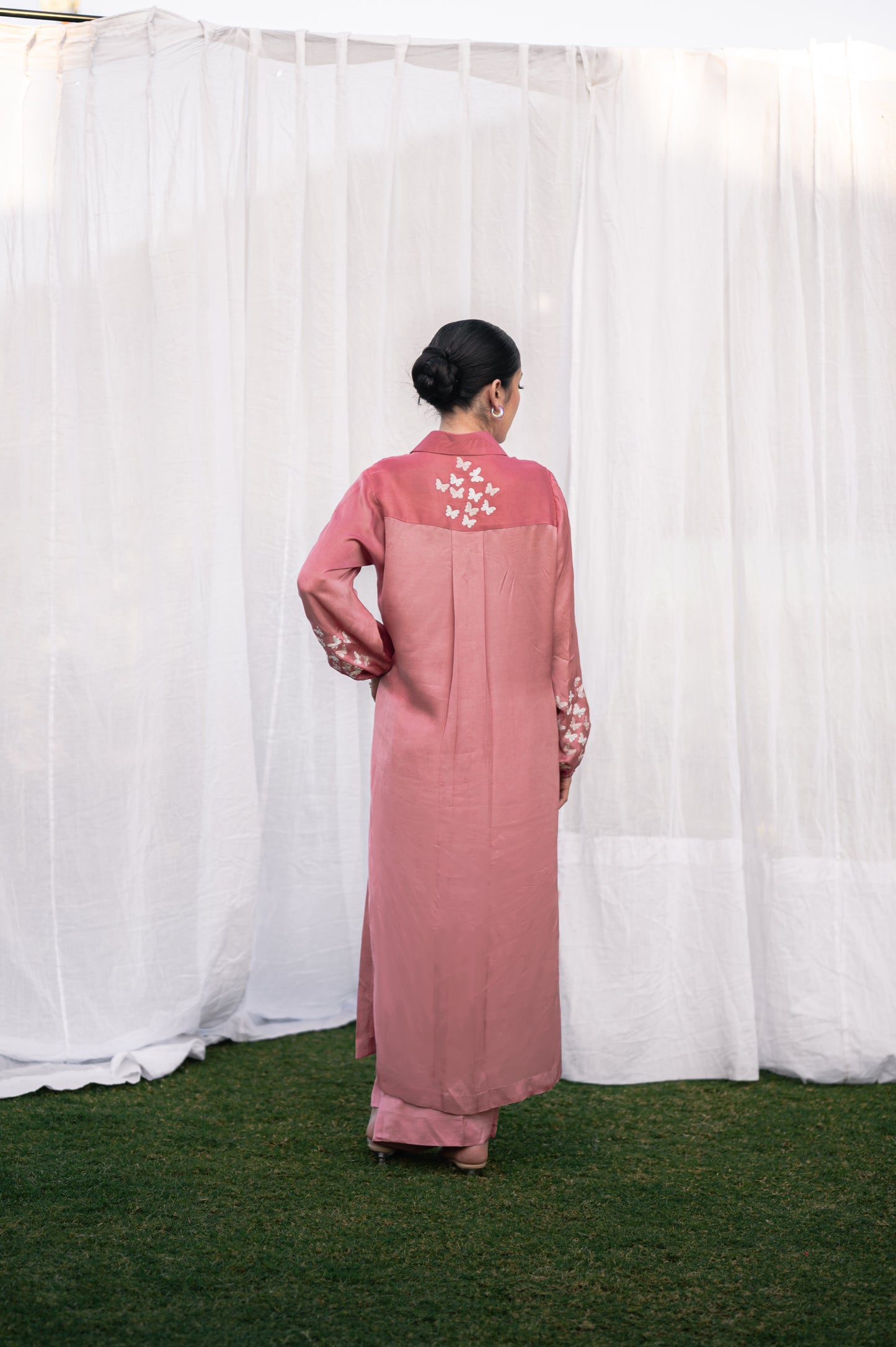 Salmon pink satin co-ord set