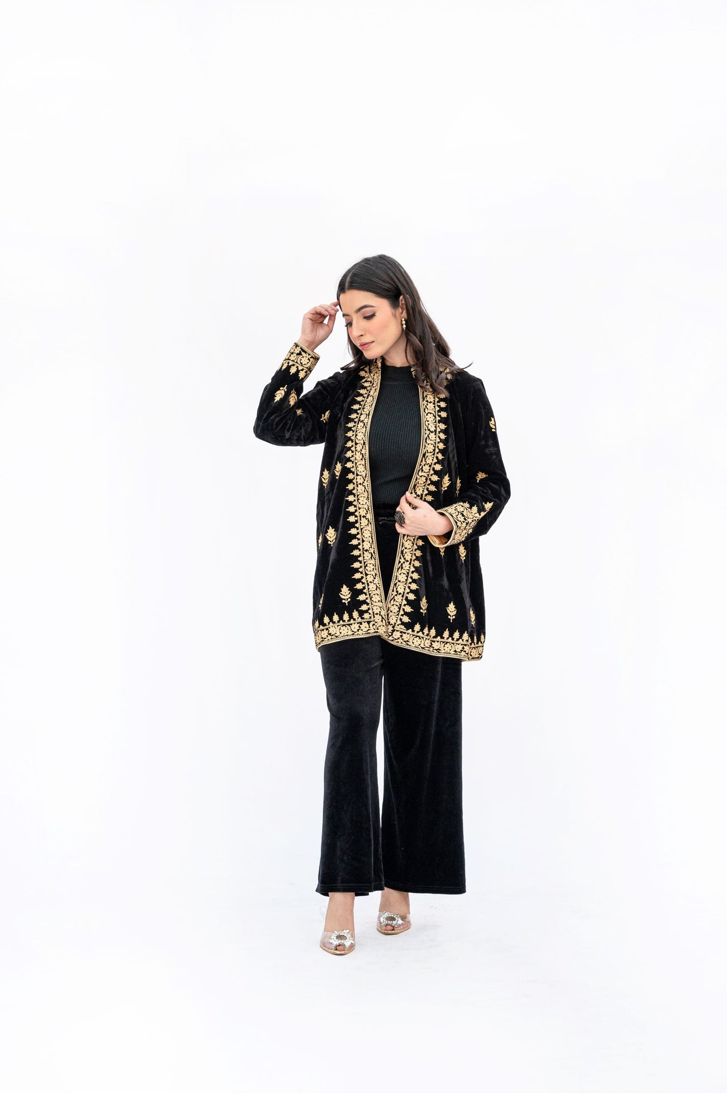 Black velvet short jacket