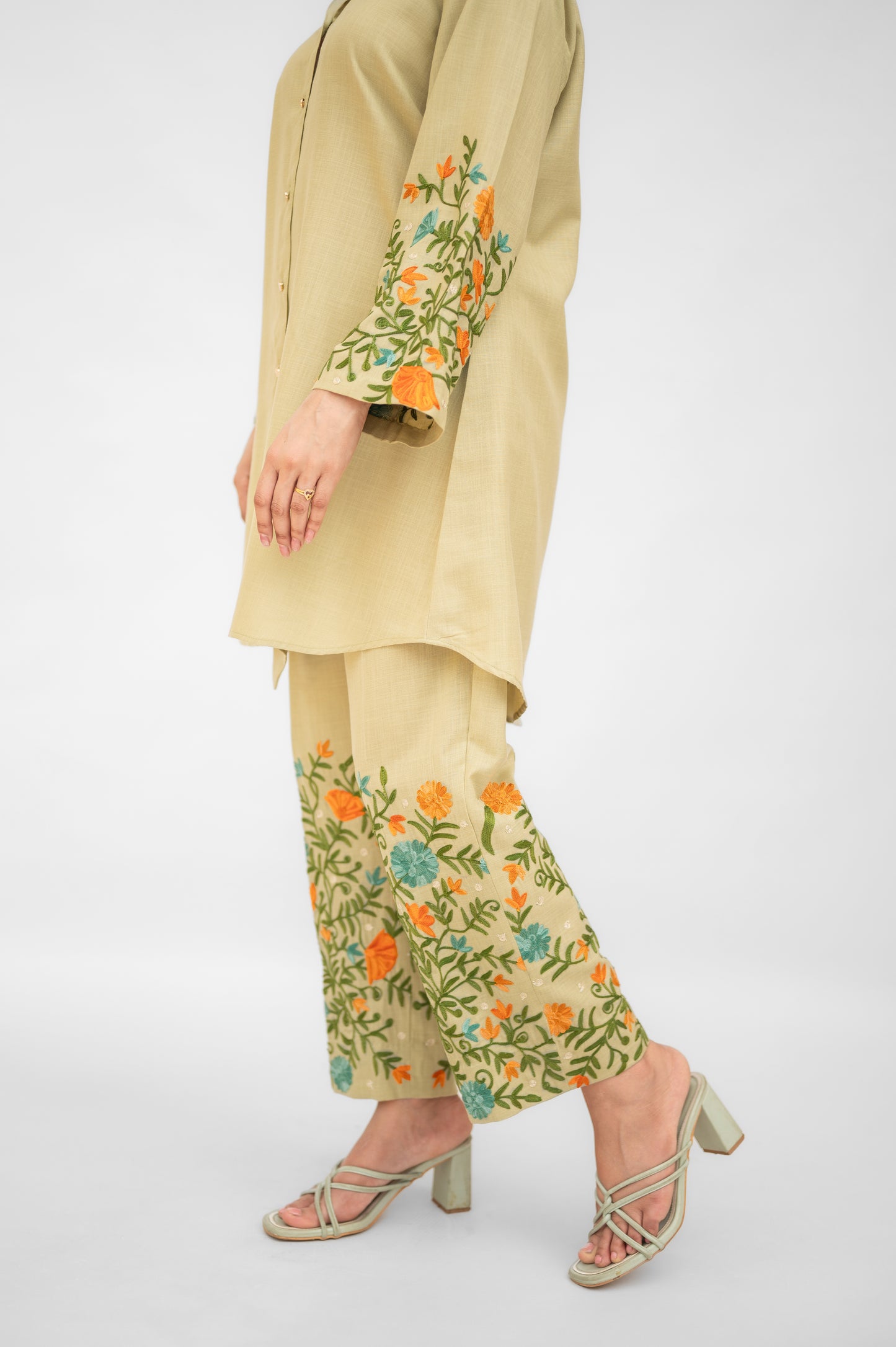 Fern Green Cotton Collared Co-ord Set