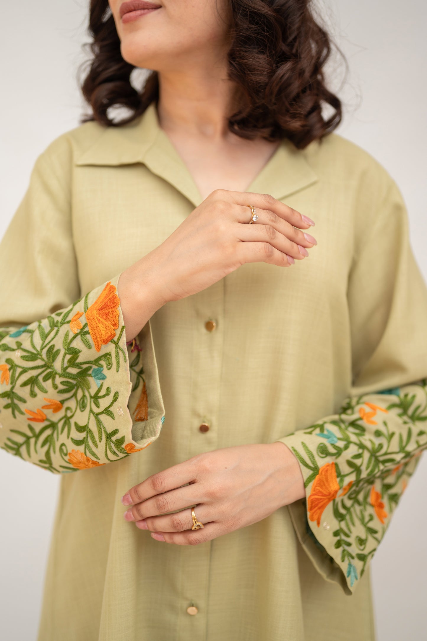 Fern Green Cotton Collared Co-ord Set