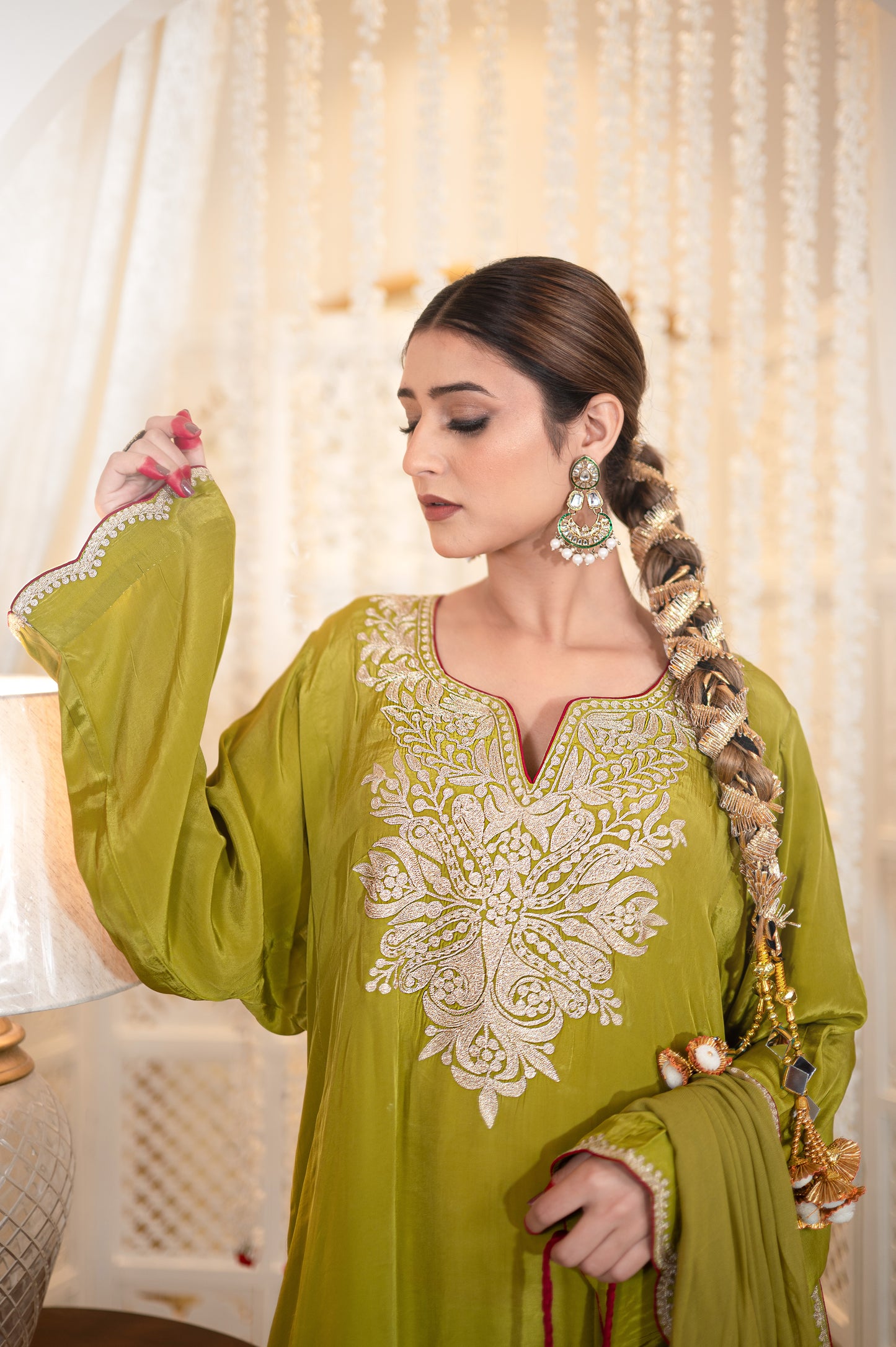 Mehendi Green Crepe Cutwork Suit