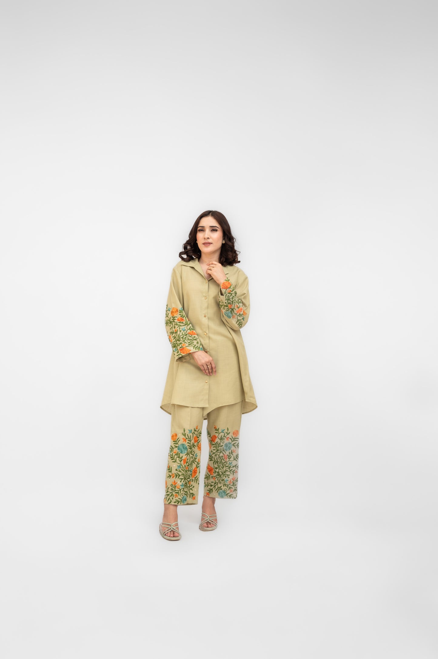 Fern Green Cotton Collared Co-ord Set