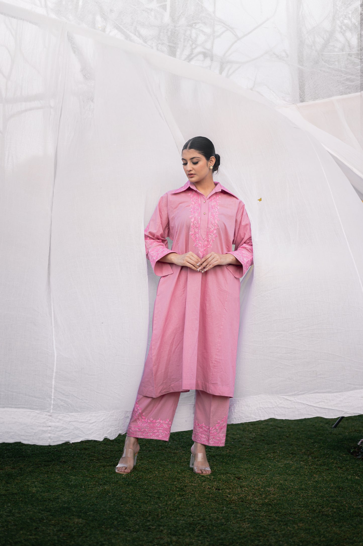 Pink mulmul co-ord set