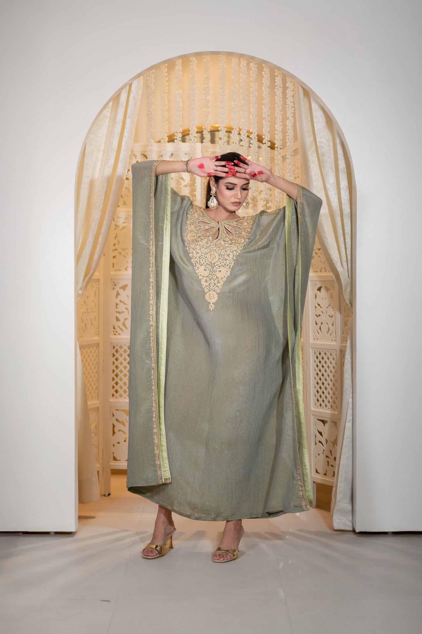 Grey Crushed Tissue Kaftan