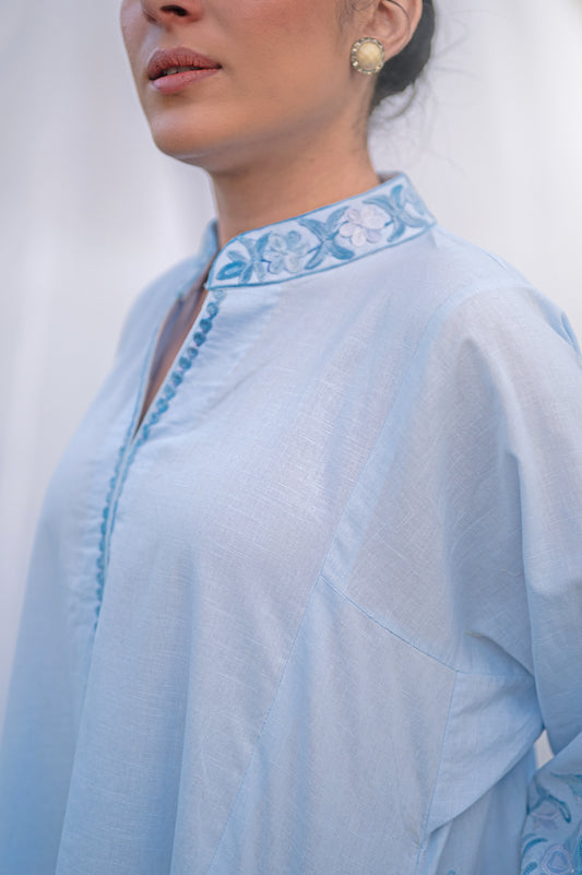 Ice blue cotton phiran set
