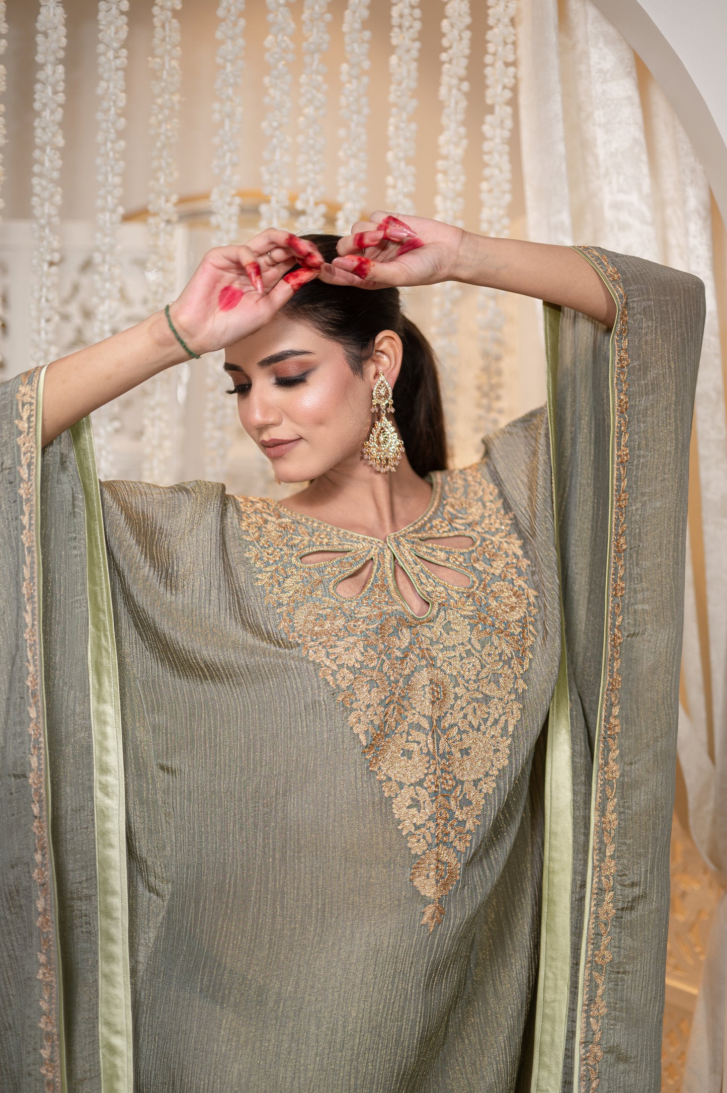 Grey Crushed Tissue Kaftan
