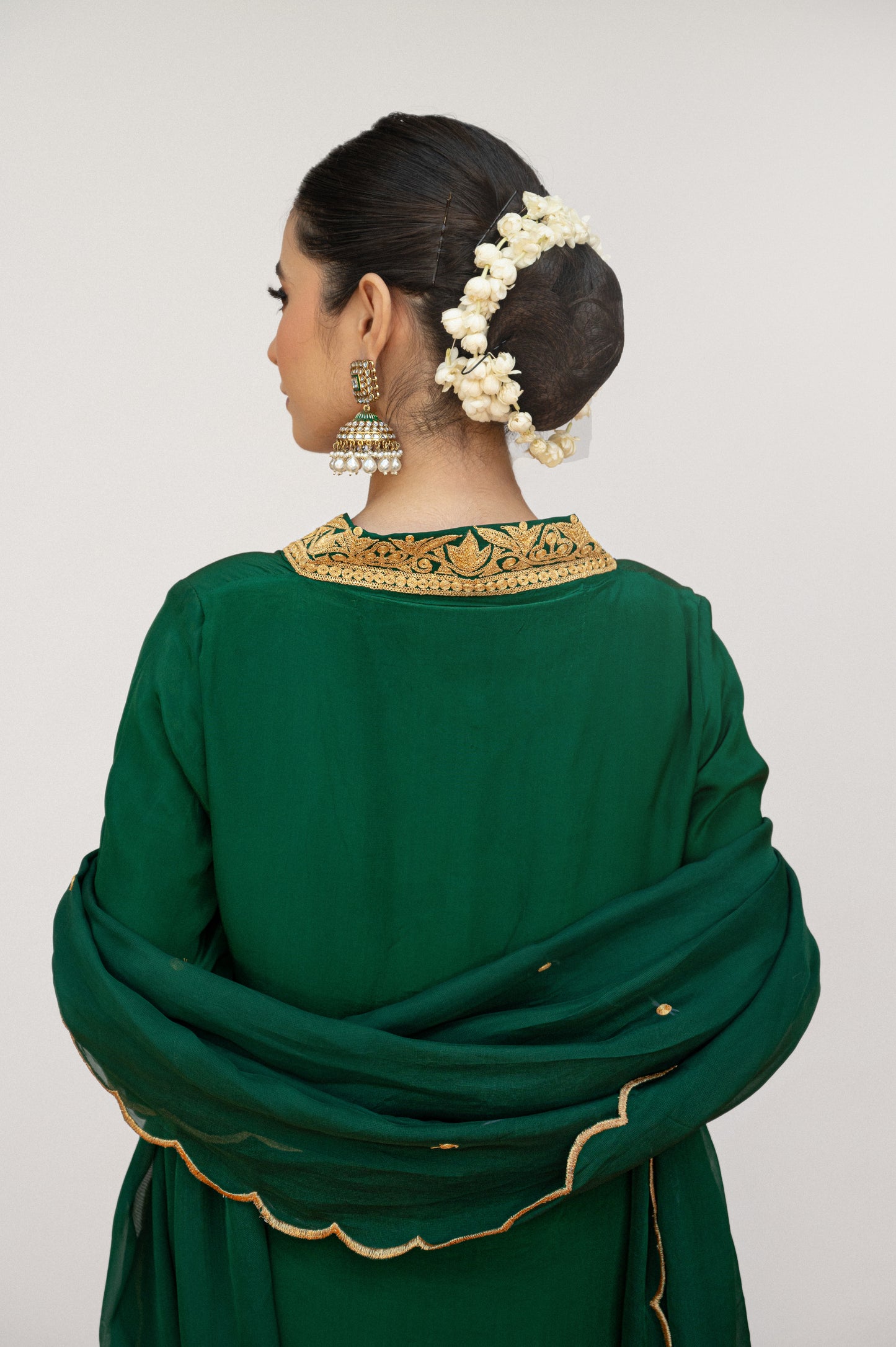 Emerald Green Crepe Tilla Suit with Potli