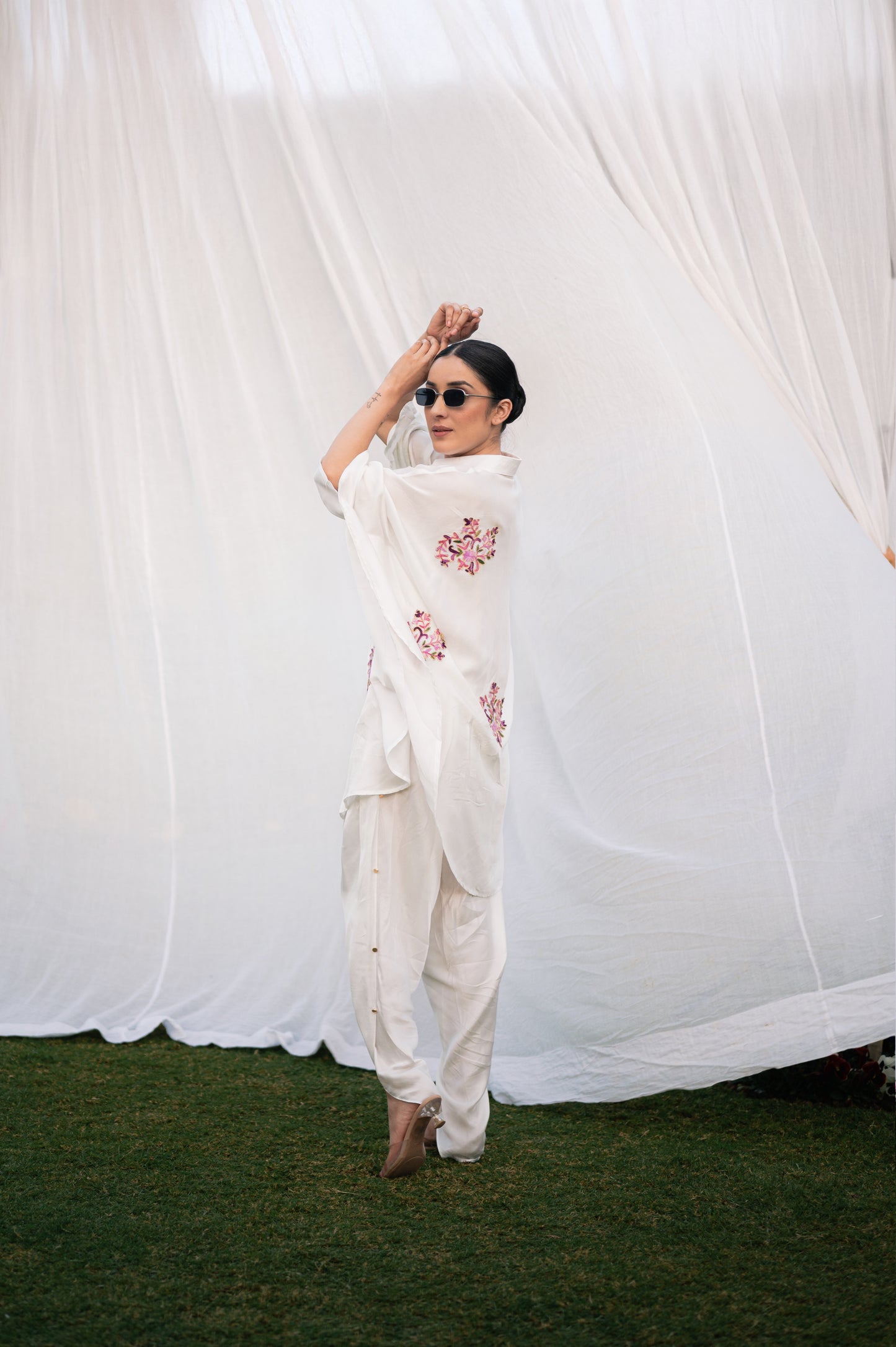 White satin co-ord set