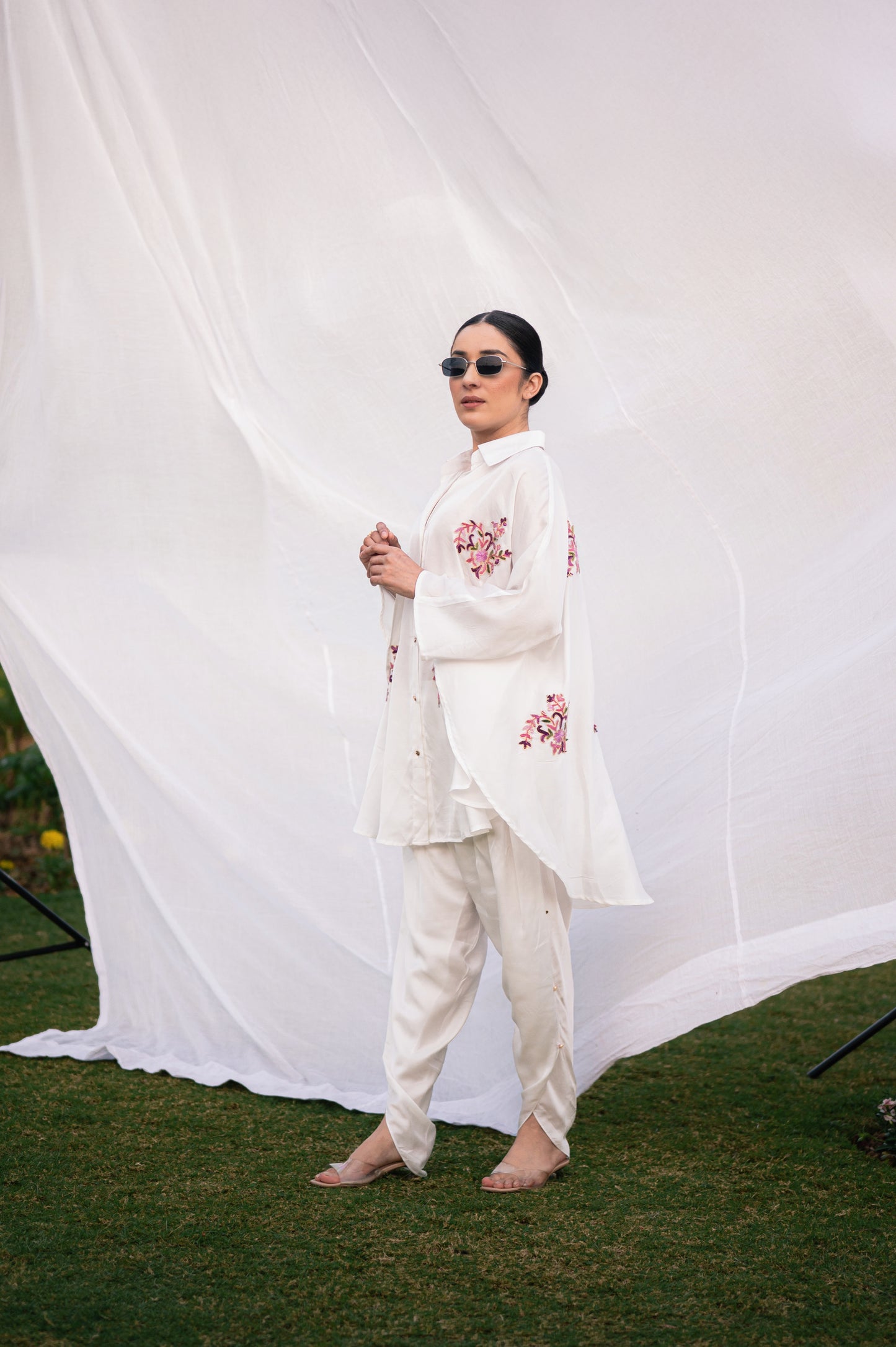 White satin co-ord set