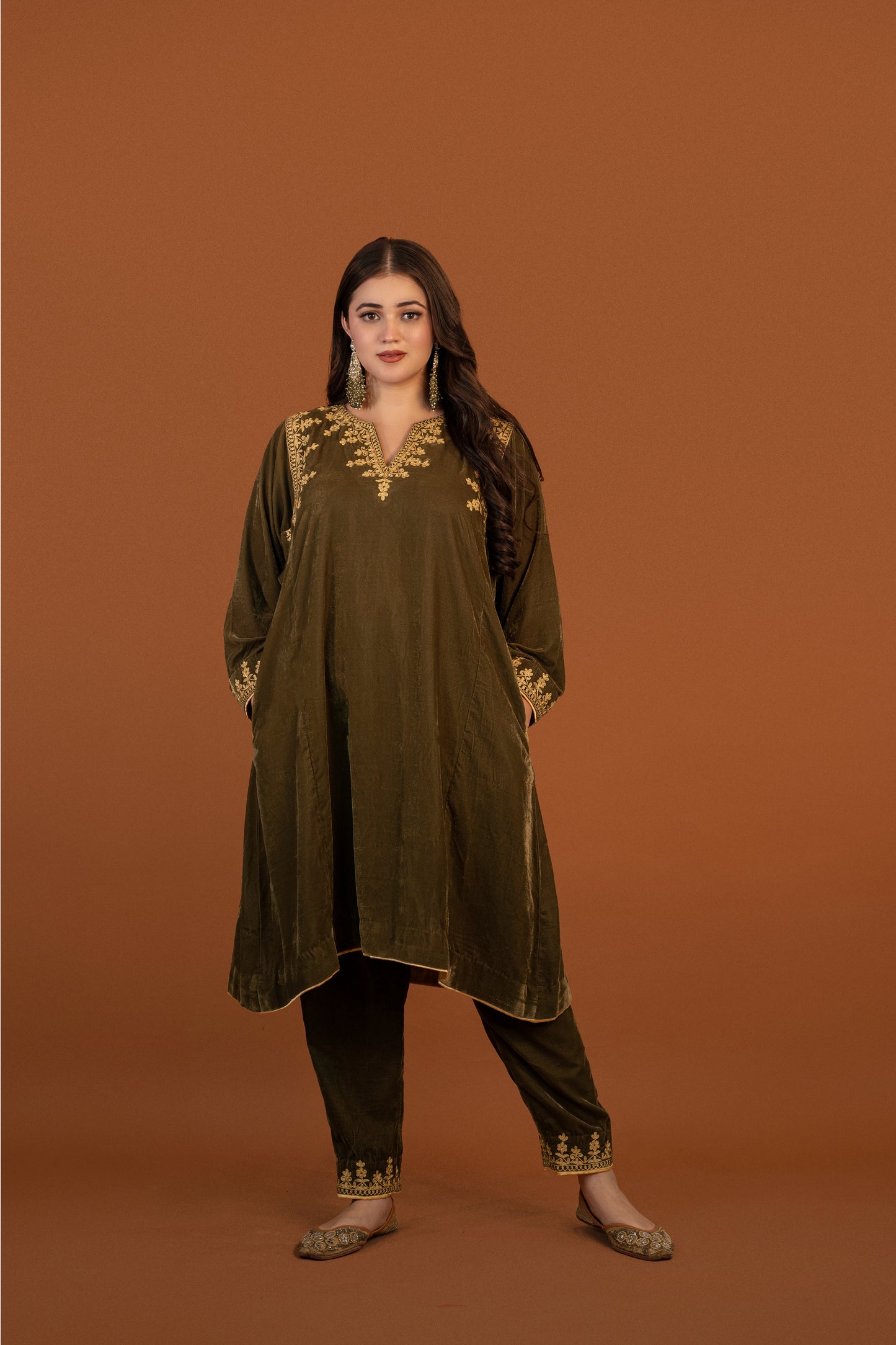 Grey velvet phiran suit