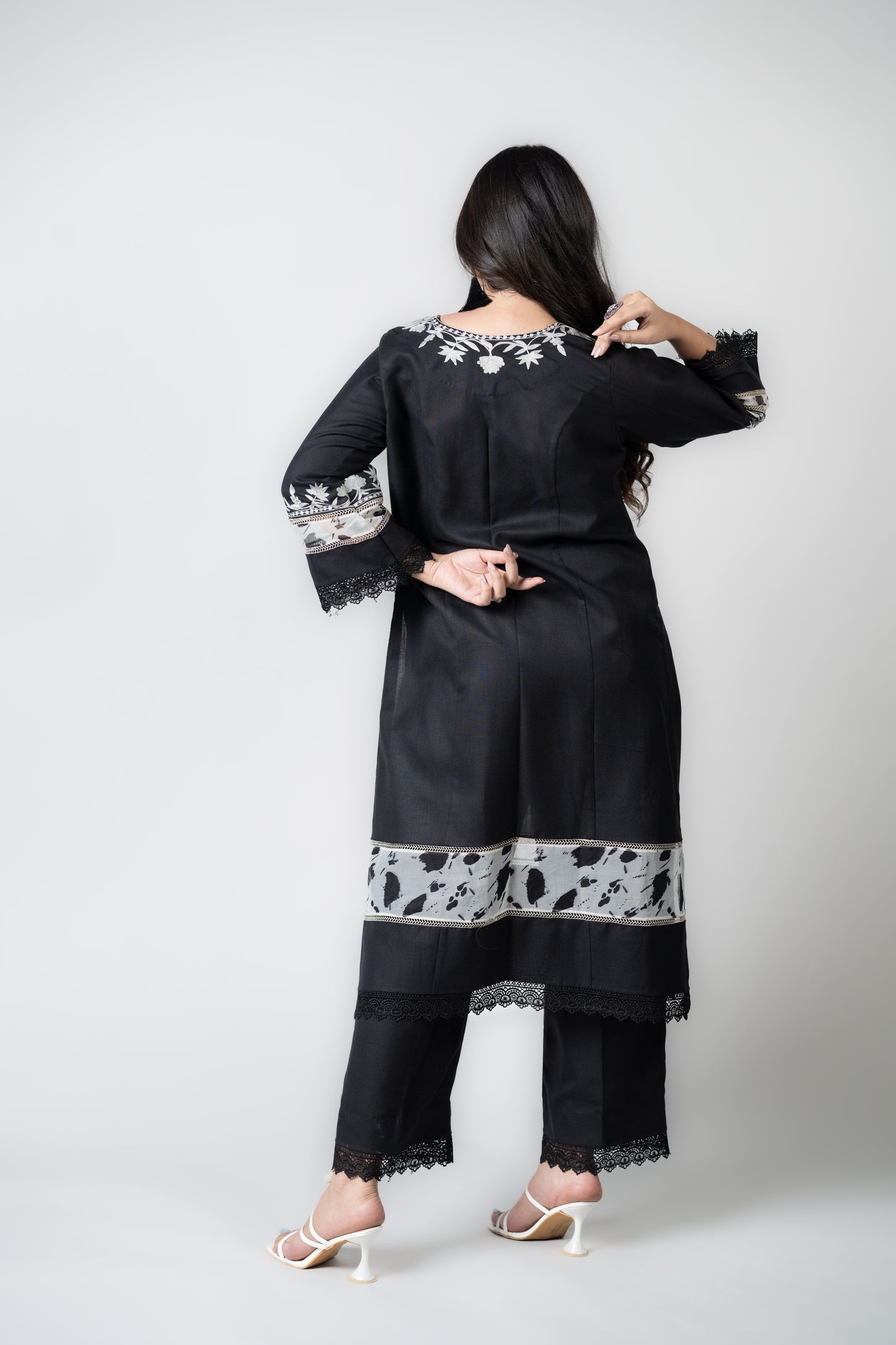 Black Cotton Suit with Kashmiri Gala Aari Embroidery