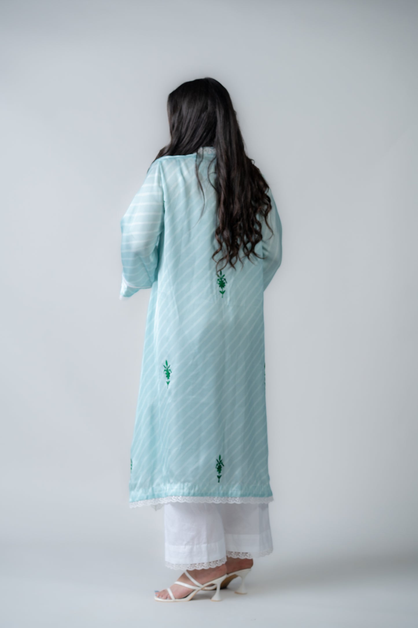 Light teal stripes modal satin kurta and pant