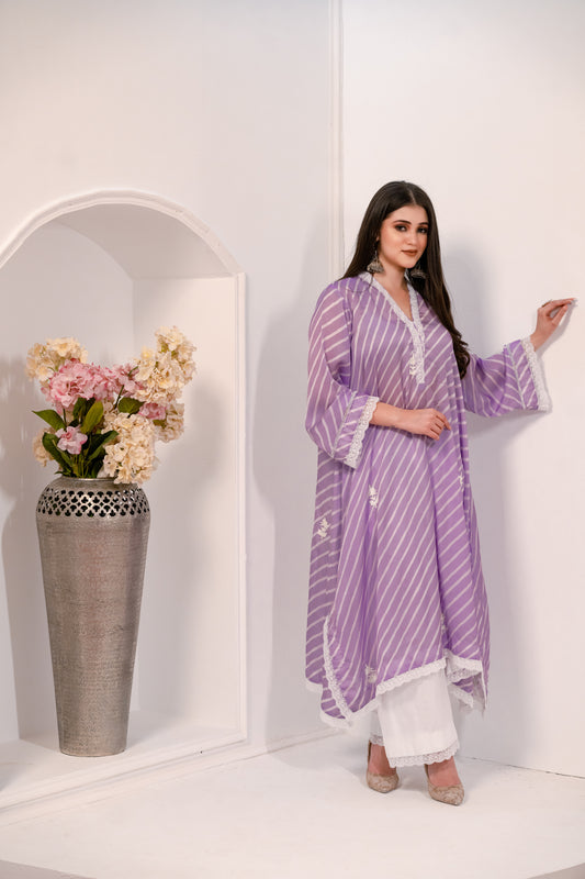 Light purple stripes modal satin kurta and pant