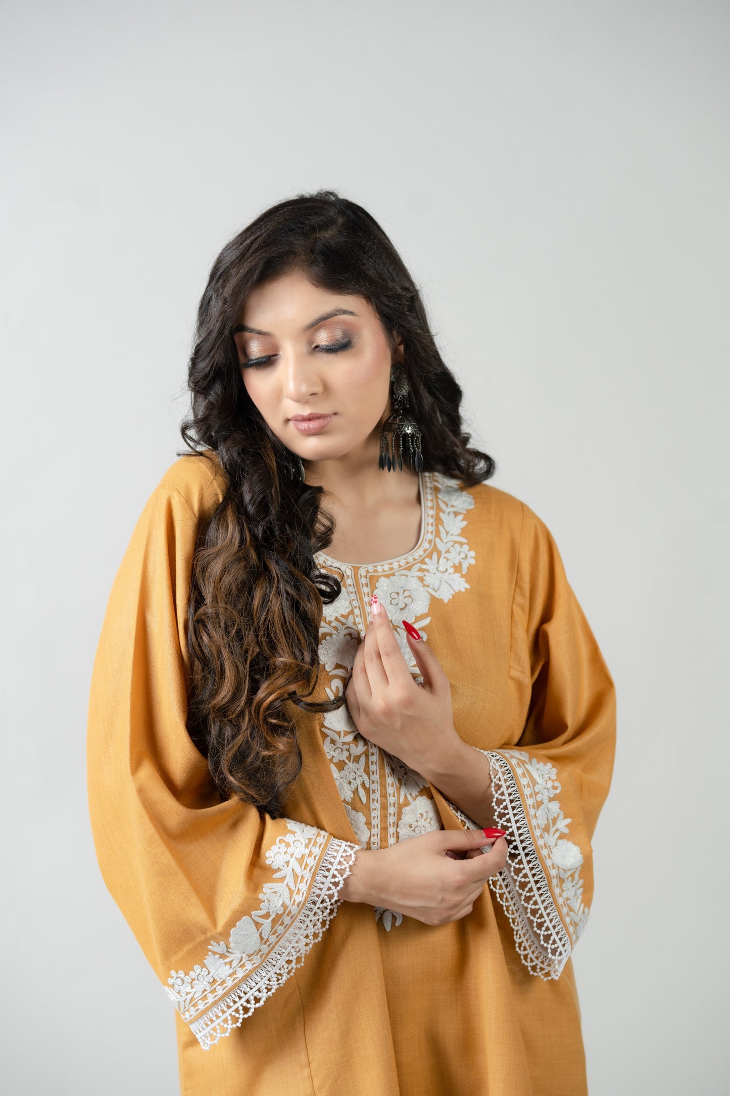 Yellow Cotton Suit with White Aari Embroidery