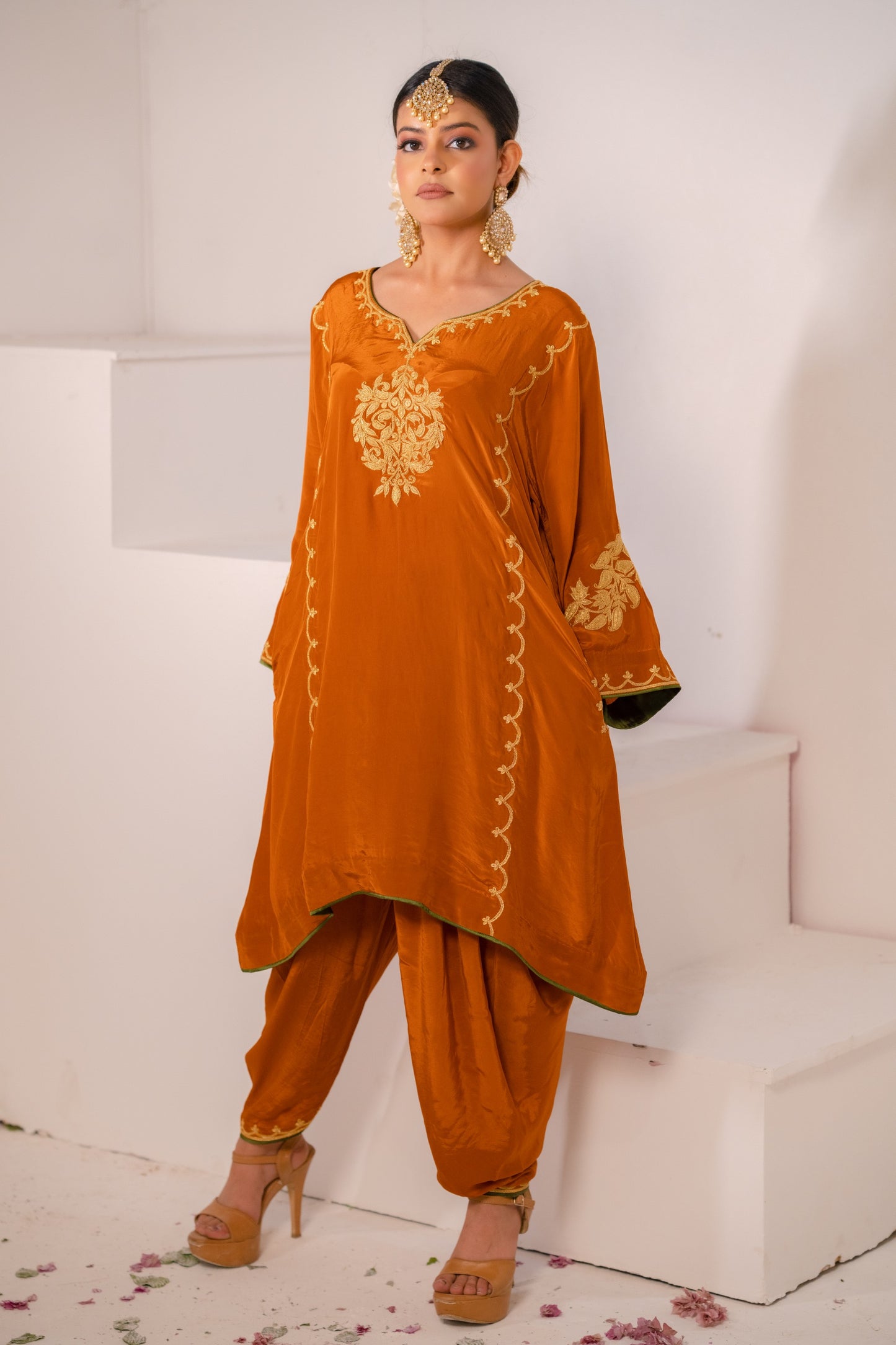 Rust Orange Crepe Tilla Set