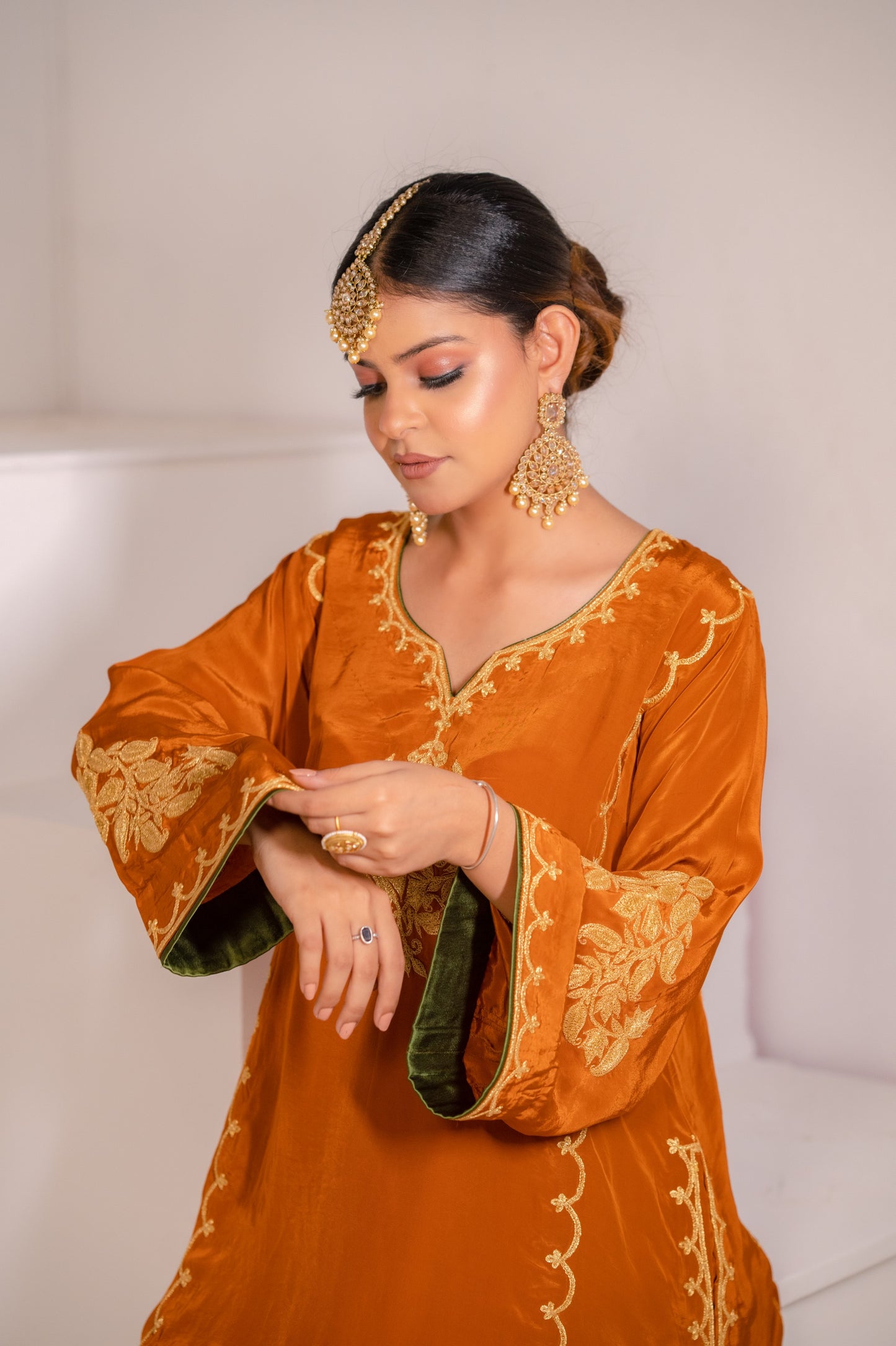 Rust Orange Crepe Tilla Set